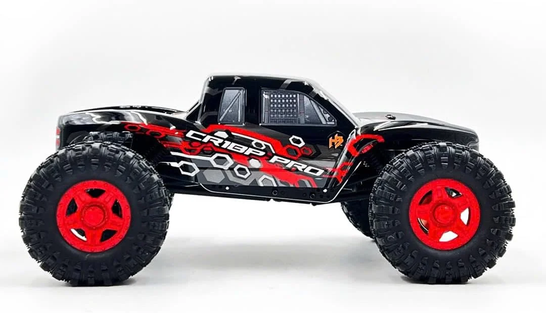 HobbyPlus CR-18P PRO نسخه براشلس Juice Up RTR با سیستم الکترونیکی HBW، فرستنده 4 کاناله 2.4 گیگاهرتز - خزنده کنترل از راه دور، آرسی راک کرالر 1/18 تمام قفل 4WD آفرود برای بزرگسالان (قرمز (HBP1810360-JURD))