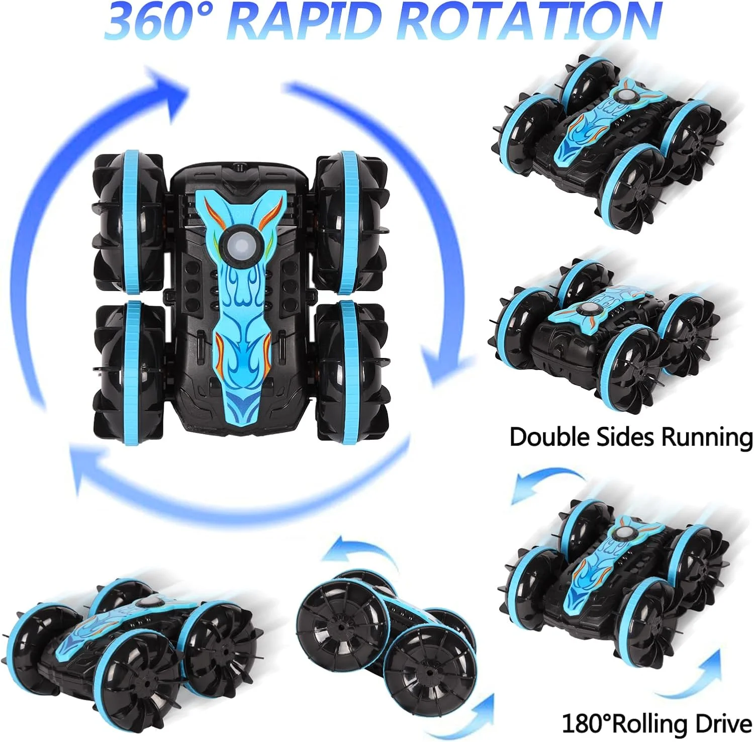ماشین آرسی دوزیست 2.4 گیگاهرتزی، قایق کنترل از راه دور، ماشین بدلکاری ضد آب، خودرو کنترل از راه دور 4WD، اسباب بازی مناسب تمام سطوح برای ساحل، استخر، باحال ترین اسباب بازی برای کودکان 6-12 ساله (آبی)