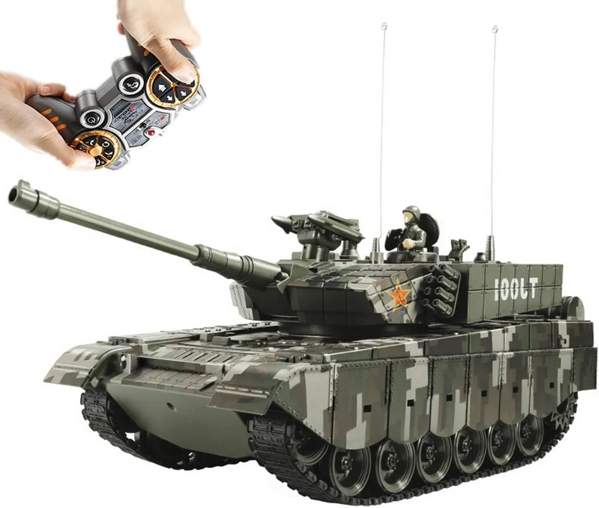 ماشین کنترلی تانک خزنده بزرگ، شارژر، خودروی کنترلی از راه دور، قابلیت پرتاب گلوله، مناسب برای ماشین های آفرود موبایل، اسباب بازی پسرانه، تانک جنگی اصلی کنترلی