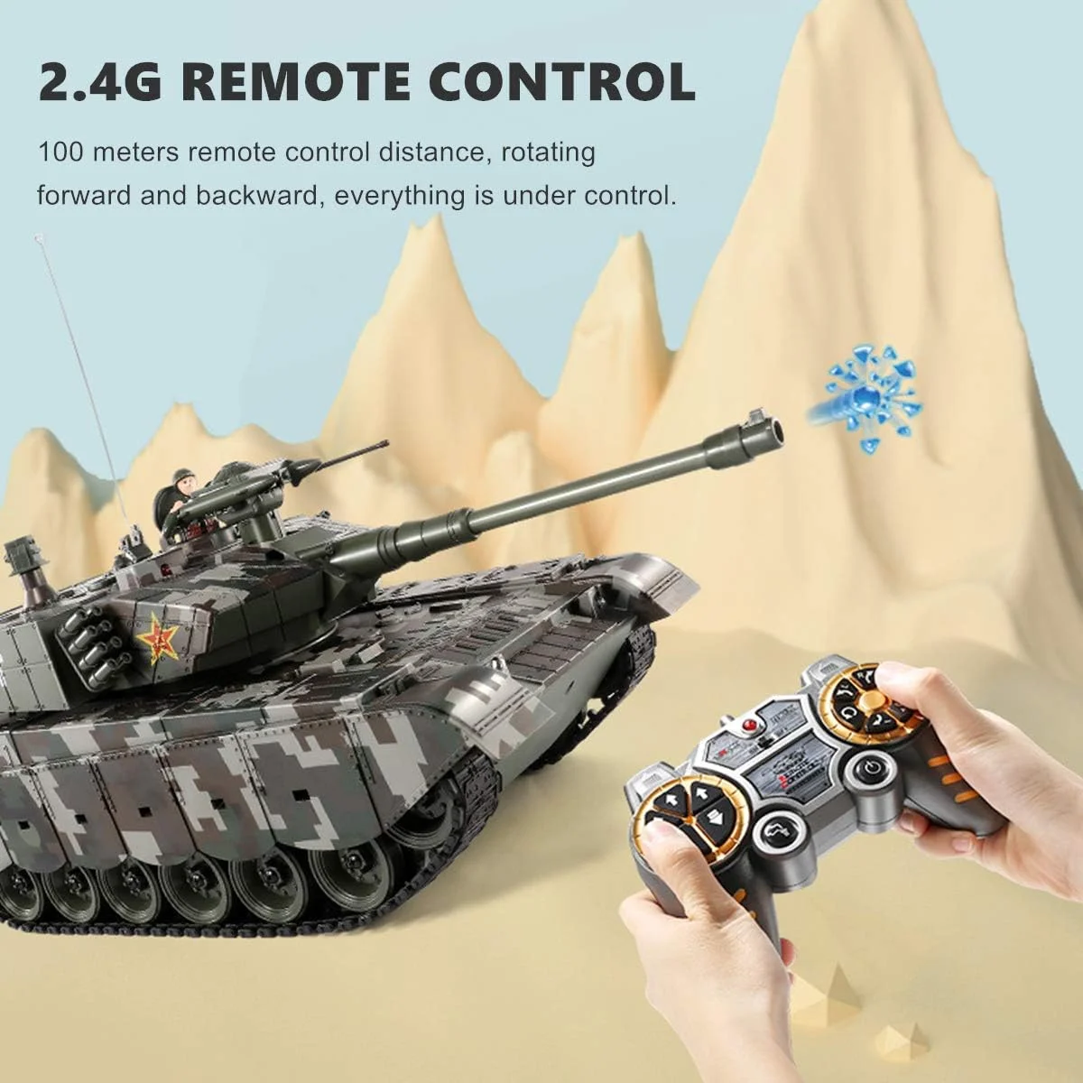 ماشین کنترلی تانک خزنده بزرگ، شارژر، خودروی کنترلی از راه دور، قابلیت پرتاب گلوله، مناسب برای ماشین های آفرود موبایل، اسباب بازی پسرانه، تانک جنگی اصلی کنترلی