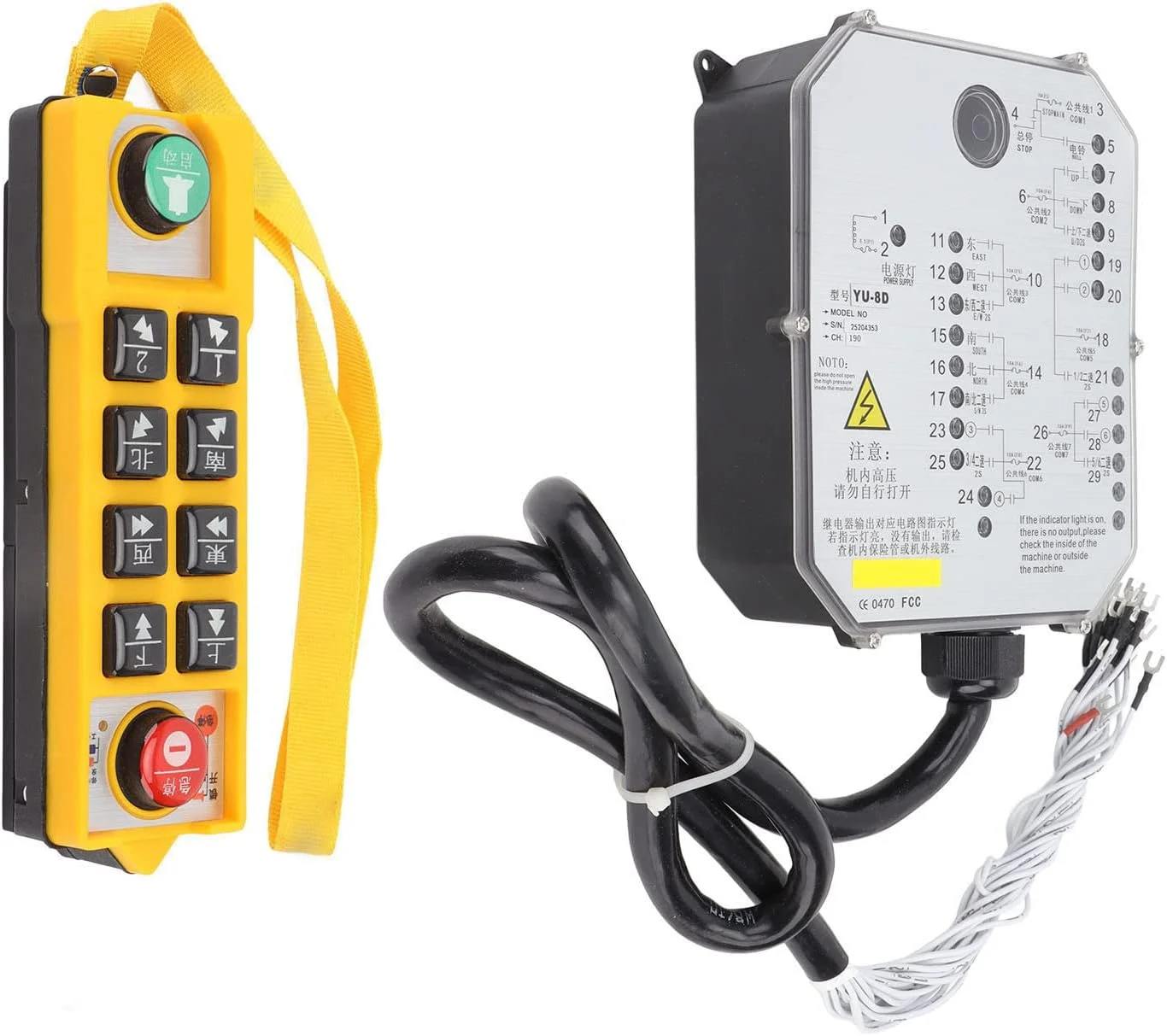 ریموت کنترل جرثقیل عمومی، جعبه دکمه بالابر کابل مسی نشانگر LED ترمینال U شکل 800 مگاهرتز (24 ولت)