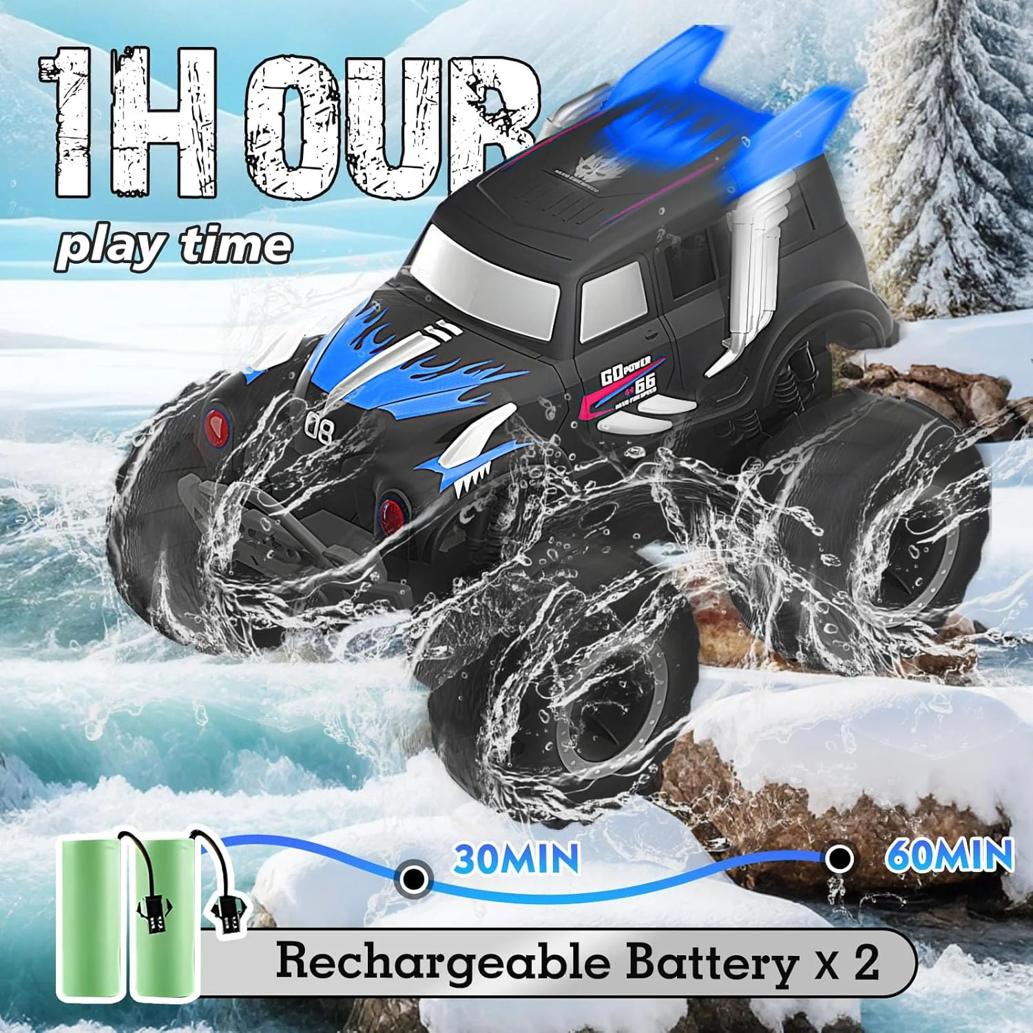 ماشین کنترلی از راه دور دو زیست FEIMUOSI: ماشین آفرود اسباب بازی بازی های فضای باز کامیون چهار چرخ متحرک مناسب تمام زمین ها برای پسران و بزرگسالان 3 تا 10 سال هدیه تولد کریسمس