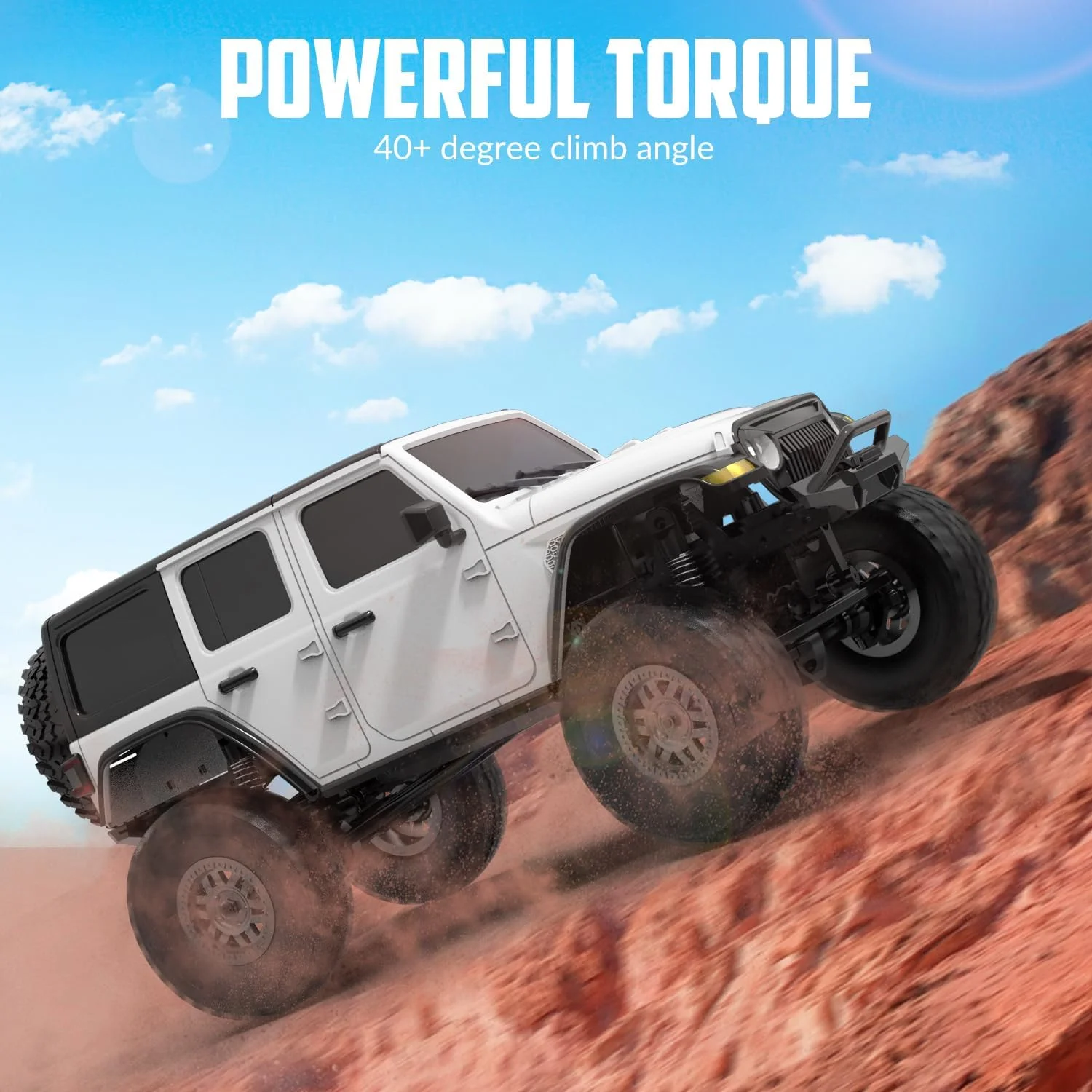 کامیون آرسی آفرود مدل RCS24، مقیاس 1/24، چهار چرخ متحرک، خودروی صخره نورد، مناسب تمام سطوح، ماشین کنترلی با چراغ جلوی قوی، دارای 2 باتری، ضد آب، اسباب بازی سرگرمی (سفید)