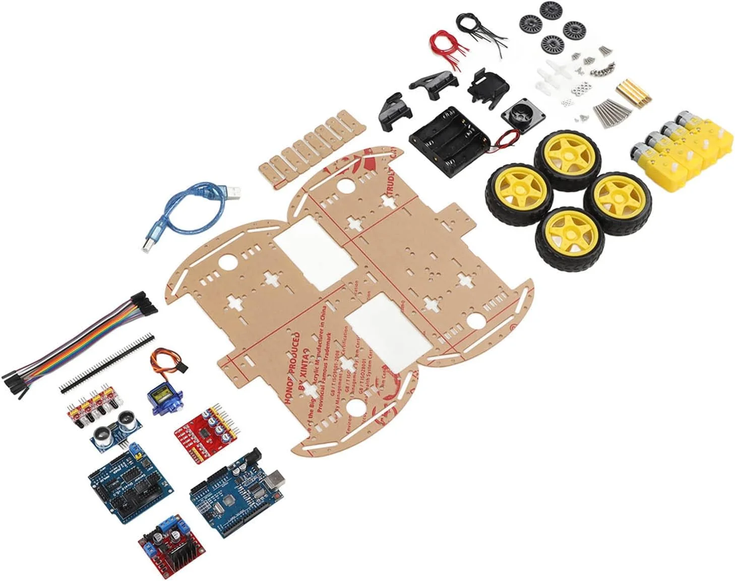 کیت شاسی ماشین ربات هوشمند 4WD Fockety با موتورها، رمزگذار سرعت، 4 چرخ و جعبه باتری برای ساخت ربات توسط نوجوانان و کودکان، پلتفرم ماشین هوشمند ردیابی موتور