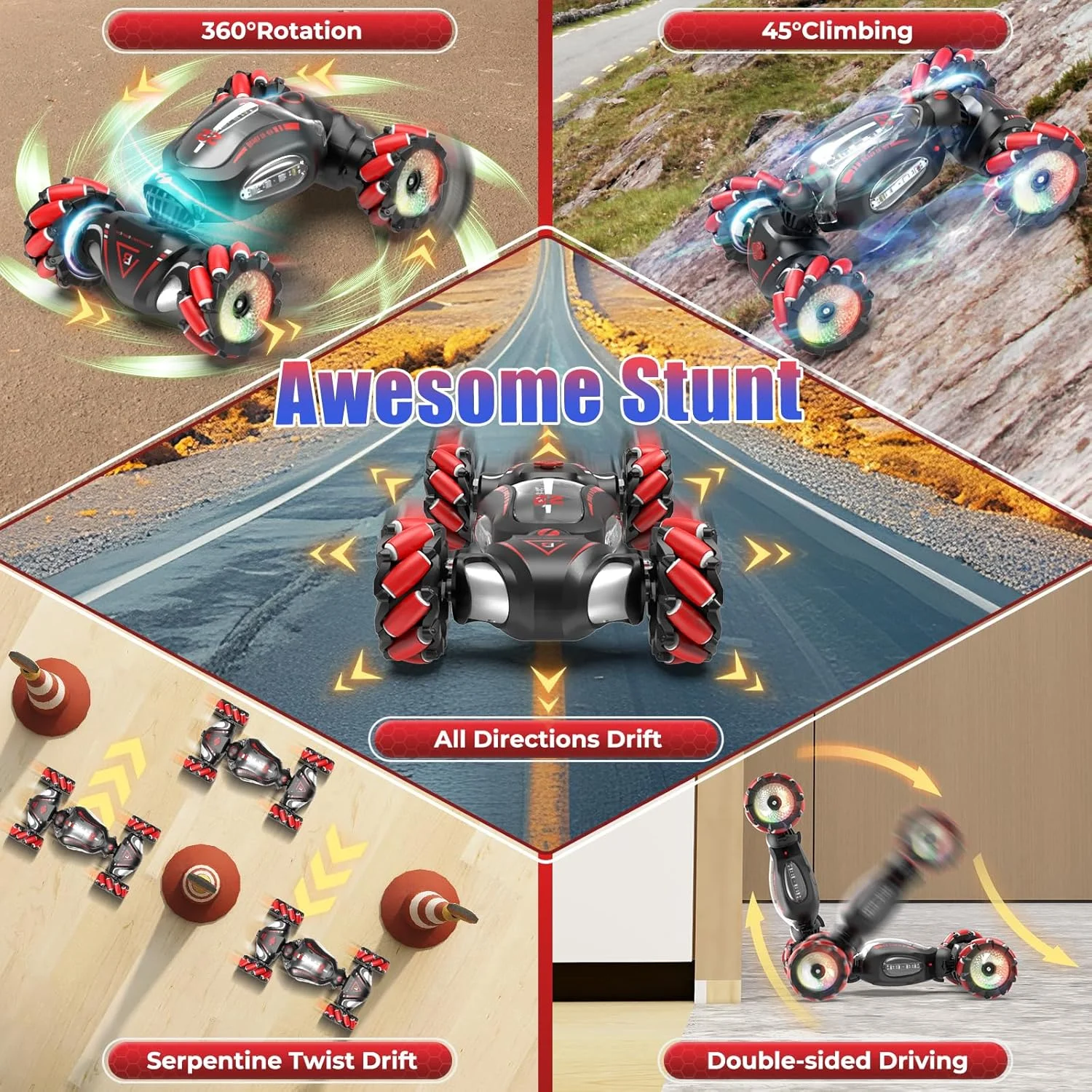 ماشین کنترلی برای کودکان، ماشین های کنترلی 4WD 2.4 گیگاهرتزی با کنترل از راه دور دستی، نور و اسپری، هدیه اسباب بازی برای دختران و پسران 6 7 8 9 10 11 12 ساله