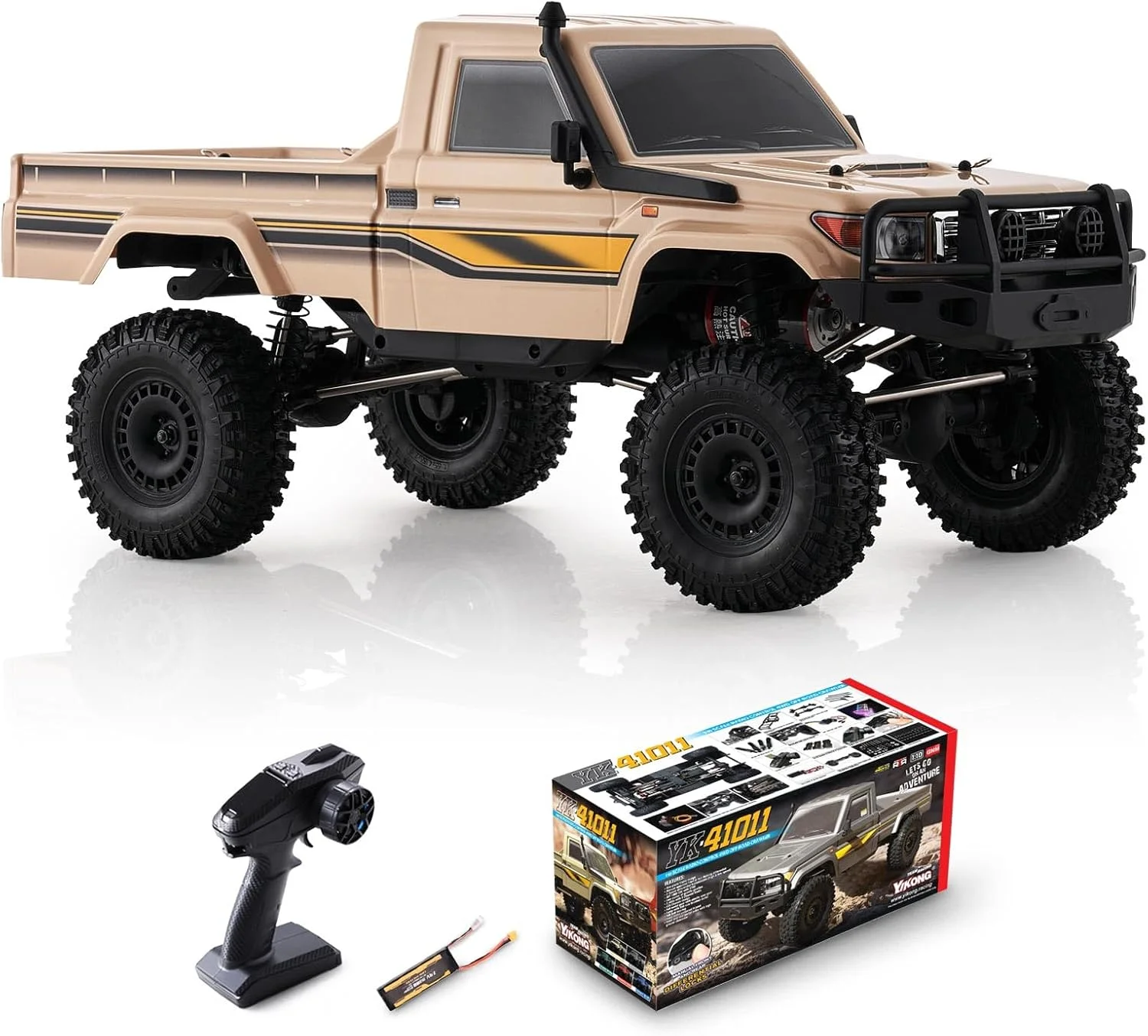 FCXㅤ YKHOBBY 1/10 YK41011 RC خزنده، RC صخره نورد درجه سرگرمی با کلید 2 سرعته، قفل دیفرانسیل دستی برای بزرگسالان (RTR زرد)