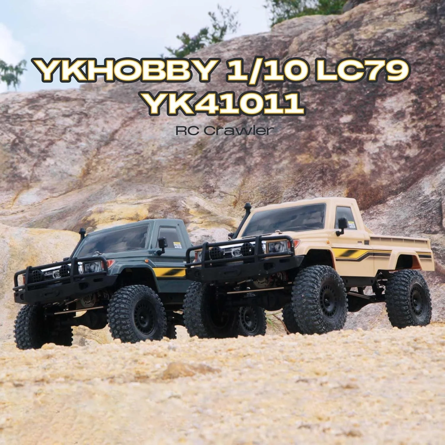 FCXㅤ YKHOBBY 1/10 YK41011 RC خزنده، RC صخره نورد درجه سرگرمی با کلید 2 سرعته، قفل دیفرانسیل دستی برای بزرگسالان (RTR زرد)