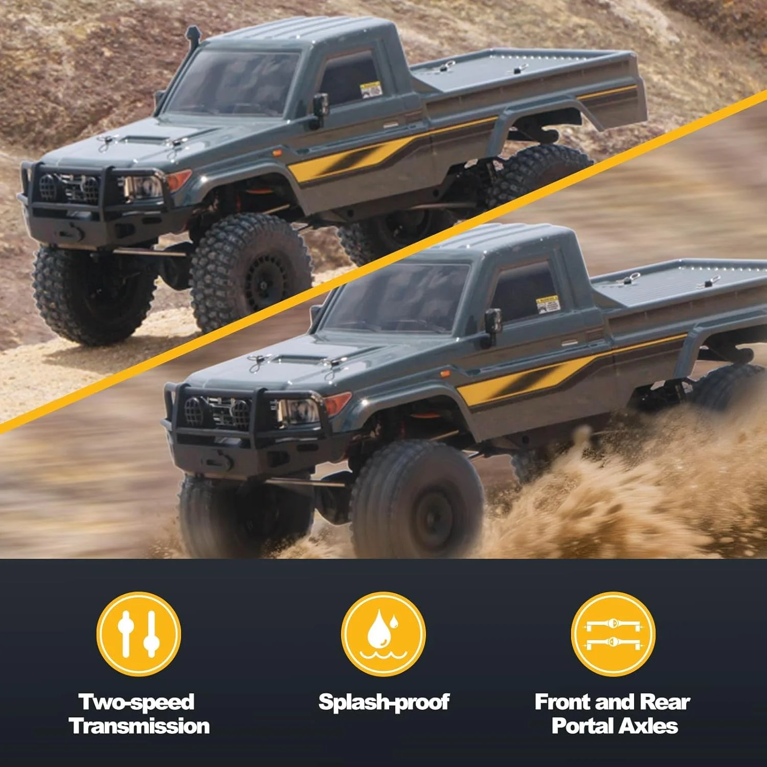 FCXㅤ YKHOBBY 1/10 YK41011 RC خزنده، RC صخره نورد درجه سرگرمی با کلید 2 سرعته، قفل دیفرانسیل دستی برای بزرگسالان (RTR زرد)