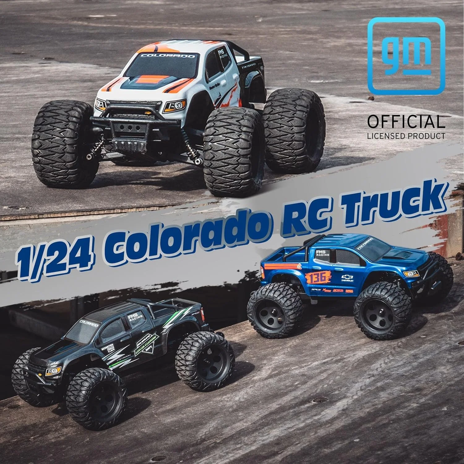 FCXㅤ FMS FMT24 1/24 شورولت کلرادو RC کامیون RTR، ماشین های RC با فرکانس 2.4 گیگاهرتز، ماشین خزنده RC آفرود 4X4 درجه سرگرمی ضد آب با موتور 370 و باتری 900 میلی آمپر ساعتی برای بزرگسالان (آبی)