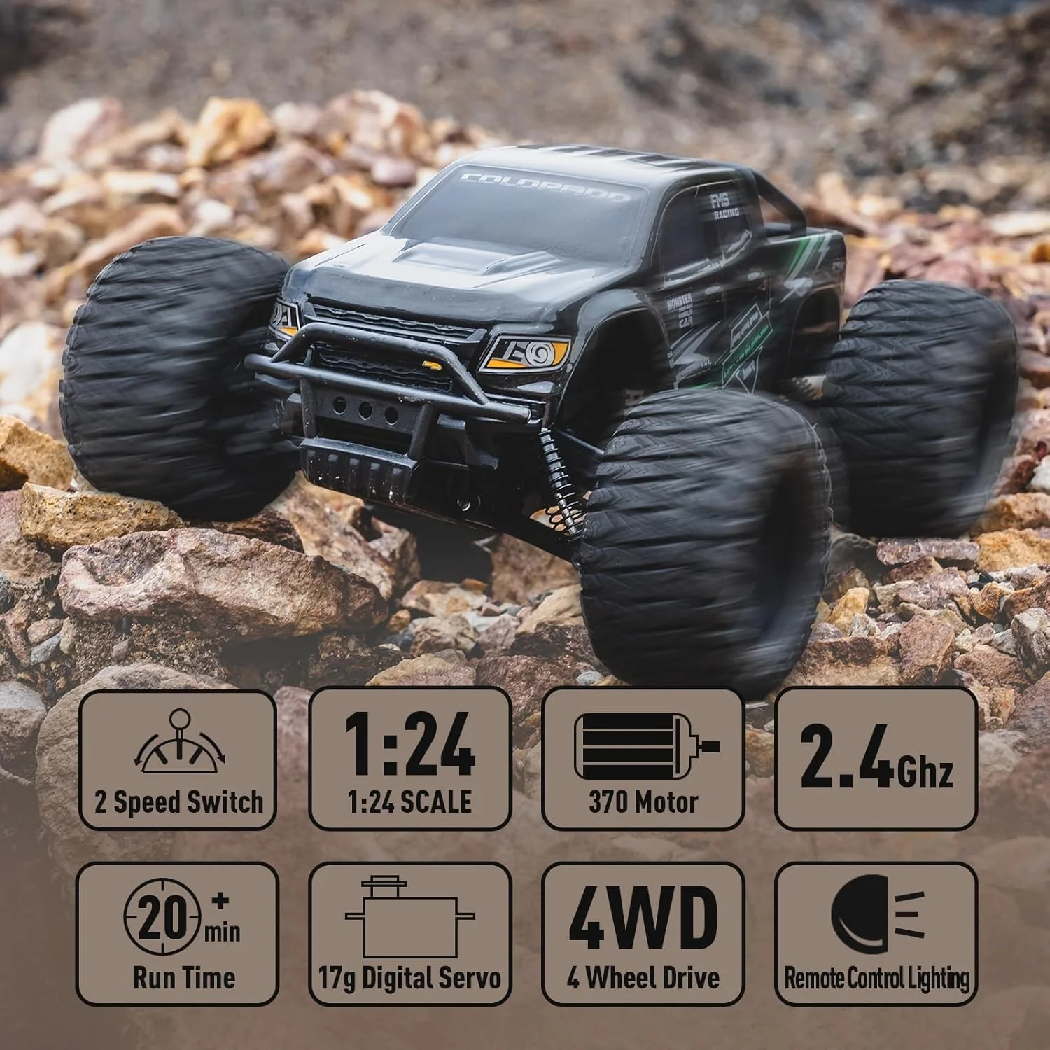 FCXㅤ FMS FMT24 1/24 شورولت کلرادو RC کامیون RTR، ماشین های RC با فرکانس 2.4 گیگاهرتز، ماشین خزنده RC آفرود 4X4 درجه سرگرمی ضد آب با موتور 370 و باتری 900 میلی آمپر ساعتی برای بزرگسالان (آبی)