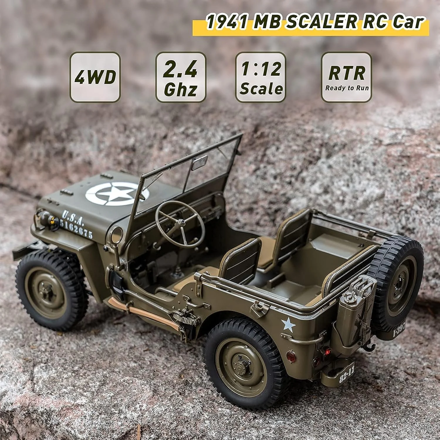 ماشین آرسی جیپ RockHobby 1/12 1941 MB Scaler، ماشین آرسی صخره نورد کوچک نظامی 4x4، کامیون آرسی 2.4 گیگاهرتز با موتور براش 180، چراغ های ال ای دی، باتری و شارژر USB برای بزرگسالان ماشین آرسی جیپ RockHobby 1/12 1941 MB Scaler، ماشین آرسی صخره نورد کوچک نظامی 4x4، کامیون آرسی 2.4 گیگاهرتز با موتور براش 180، چراغ های ال ای دی، باتری و شارژر USB برای بزرگسالان