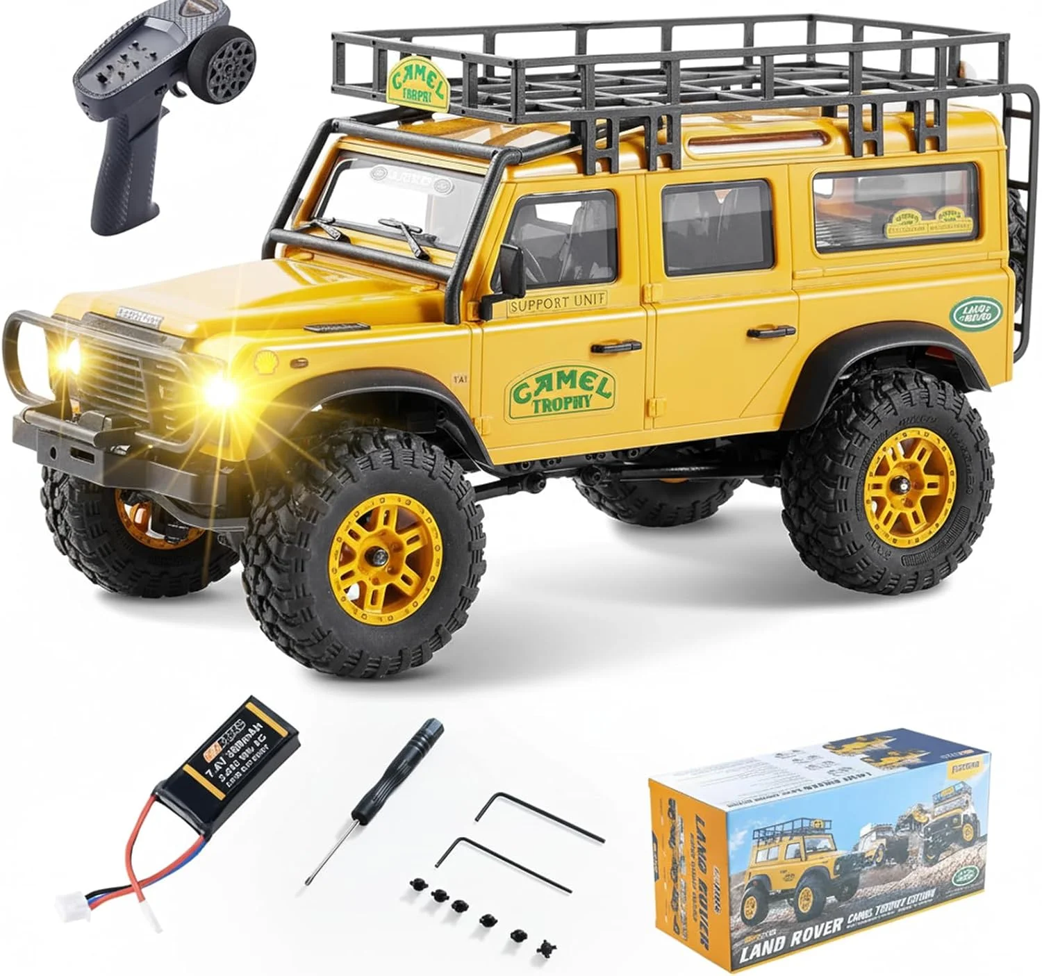 EAZYRC FMS 1/24 FCX24M RC خزنده RTR، سری لندرور دارای مجوز، کامیون RC مینی 4X4 با روشنایی، کنترل از راه دور 2.4 گیگاهرتز، باتری (Defender110)