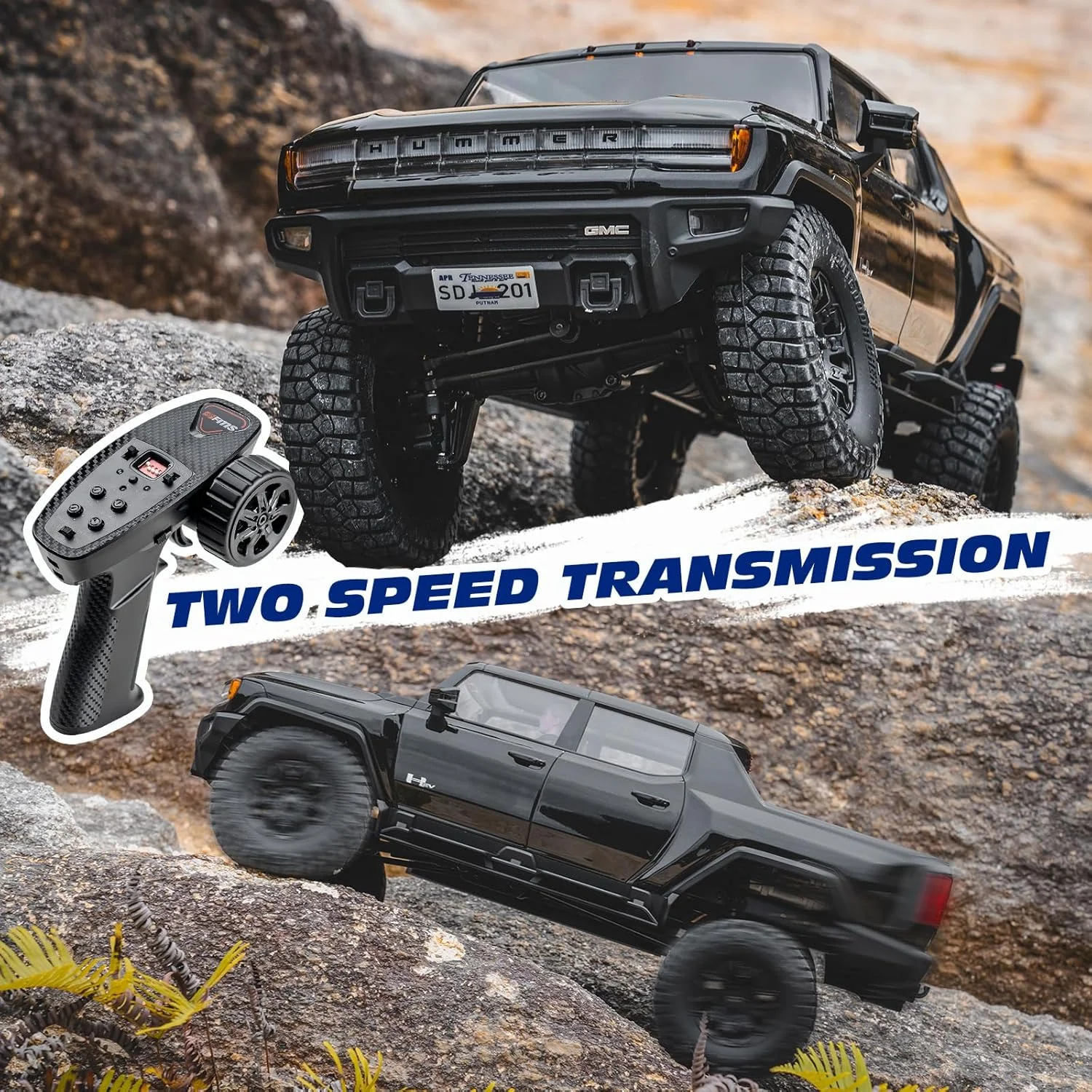 کامیون آرسی هامِر ای‌وی GMC مدل EAZYRC FMS FCX18 در مقیاس 1/18 با مجوز رسمی، خودروی صخره‌نورد 4x4 با سرعت 8+ کیلومتر بر ساعت، ماشین کنترل از راه دور پیکاپ آفرود با چراغ و شارژر USB