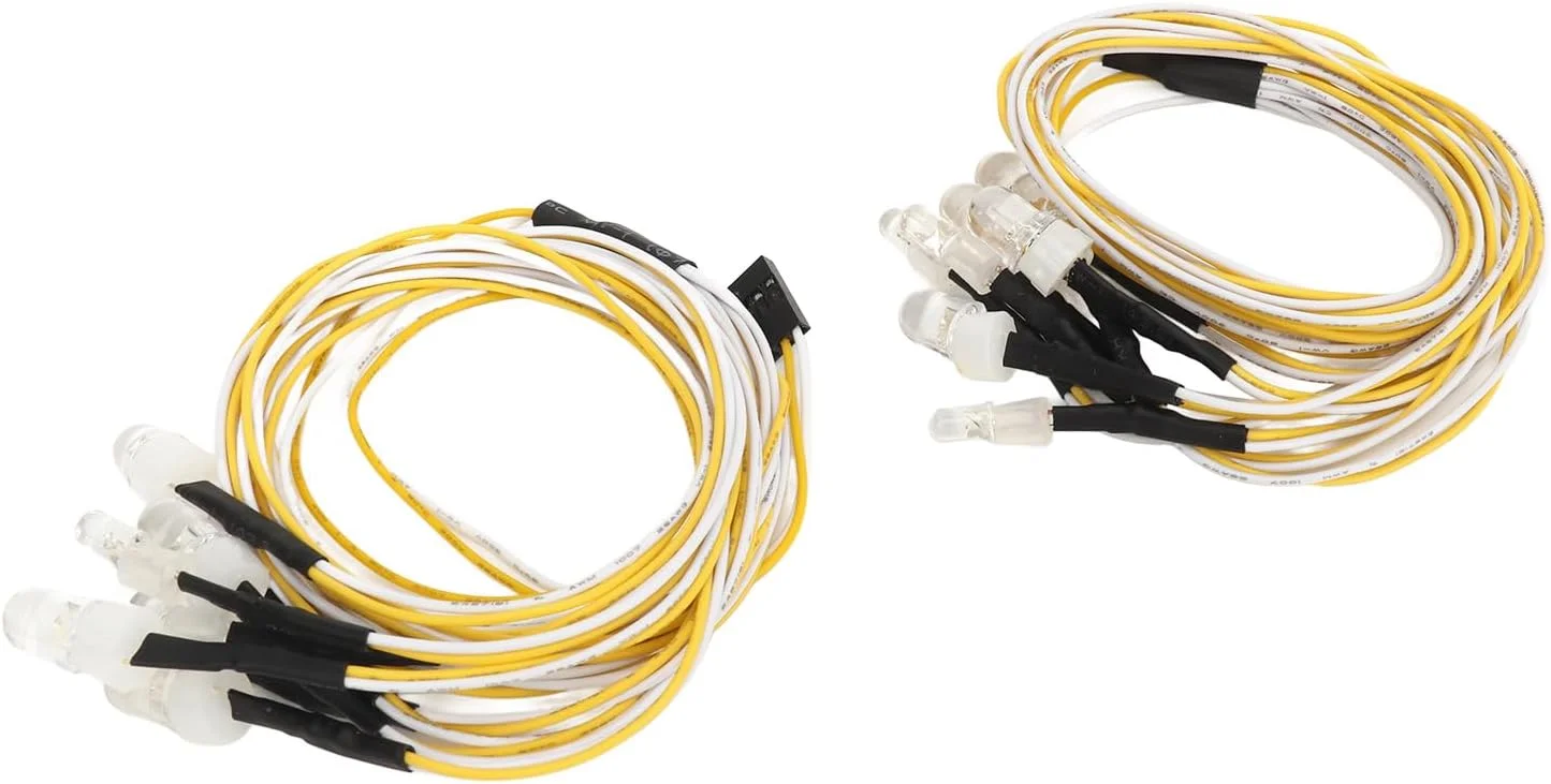 چراغ های ماشین کنترلی Domary، ال ای دی 8 میلی متری قرمز سفید 5 میلی متری زرد، 8 چراغ ال ای دی، سبک وزن و بادوام، برای Hsp، Axial، SCX10، D90، HPI