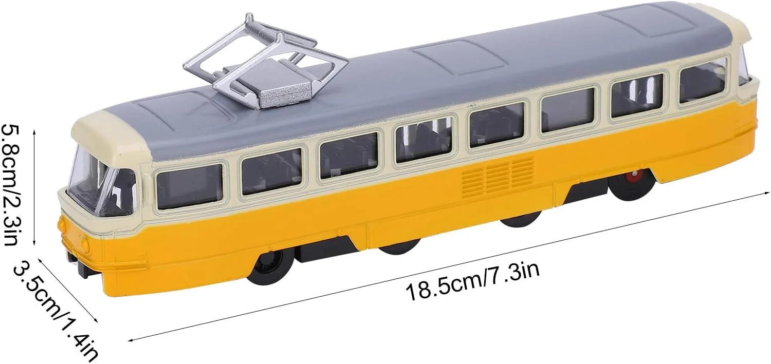 اسباب بازی ماشین آلیاژی Dpofirs با عملکرد نور و صدا، مناسب برای سنین 3 سال به بالا، مدل تزئینی ماشین در مقیاس 1:90، بادوام و پایدار (تراموای کلاسیک زرد)