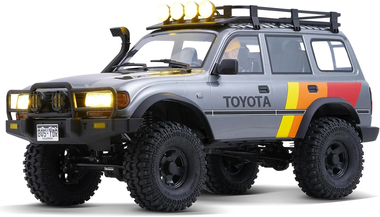 ماشین خزنده آرسی FMS 1/10 LC80، ماشین صخره نوردی آرسی FCX10 Toyota با نورپردازی، ماشین آرسی آفرود مناسب بزرگسالان، مدل RS نیازمند تکمیل (خاکستری)