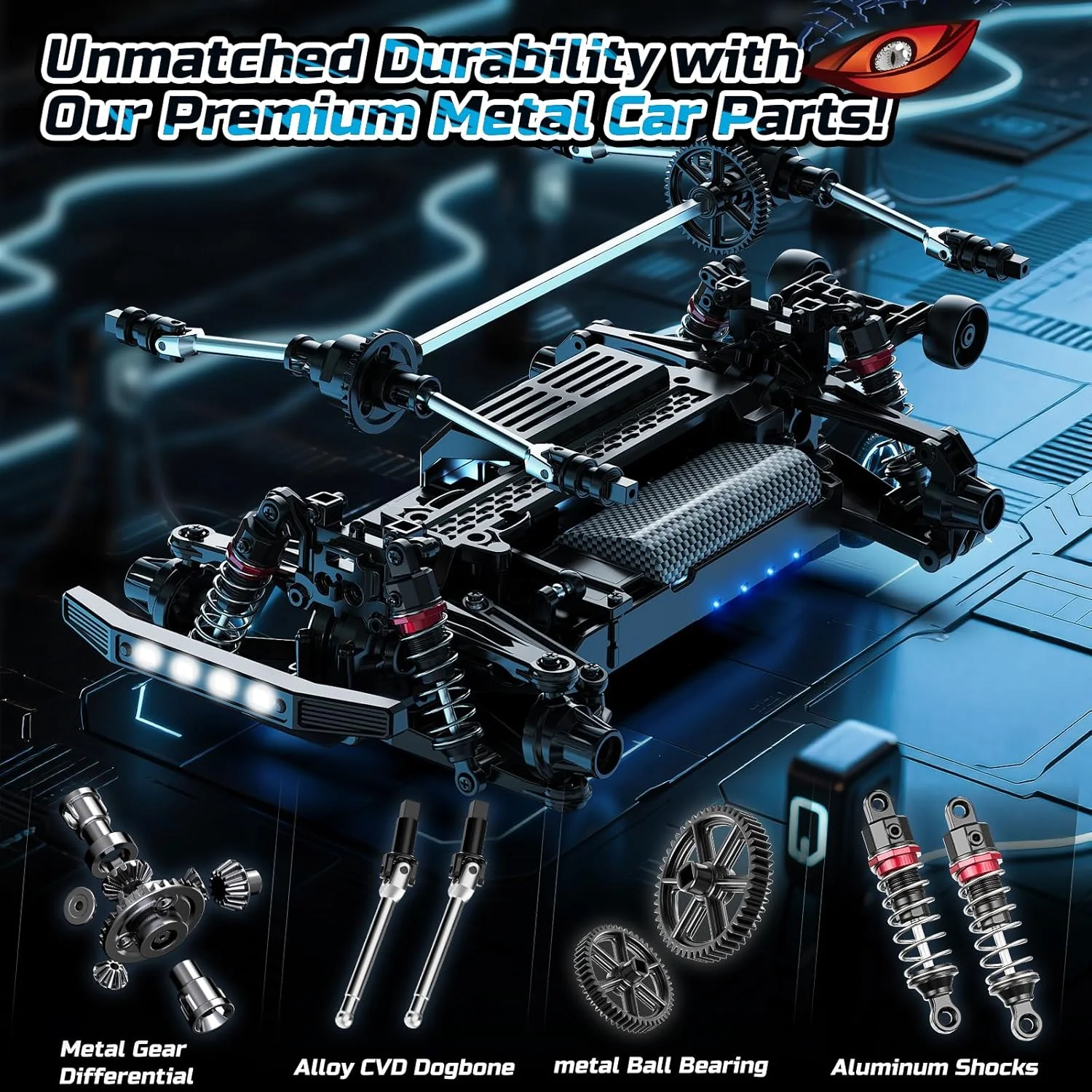 ماشین کنترلی DEERC 9308E مقیاس 1:16، کامیون هیولا با سرعت 40 کیلومتر بر ساعت، کامیون دایناسوری کنترلی 4WD با سرعت بالا، 2.4 گیگاهرتز آفرود با 2 باتری و 2 جعبه برای پسران