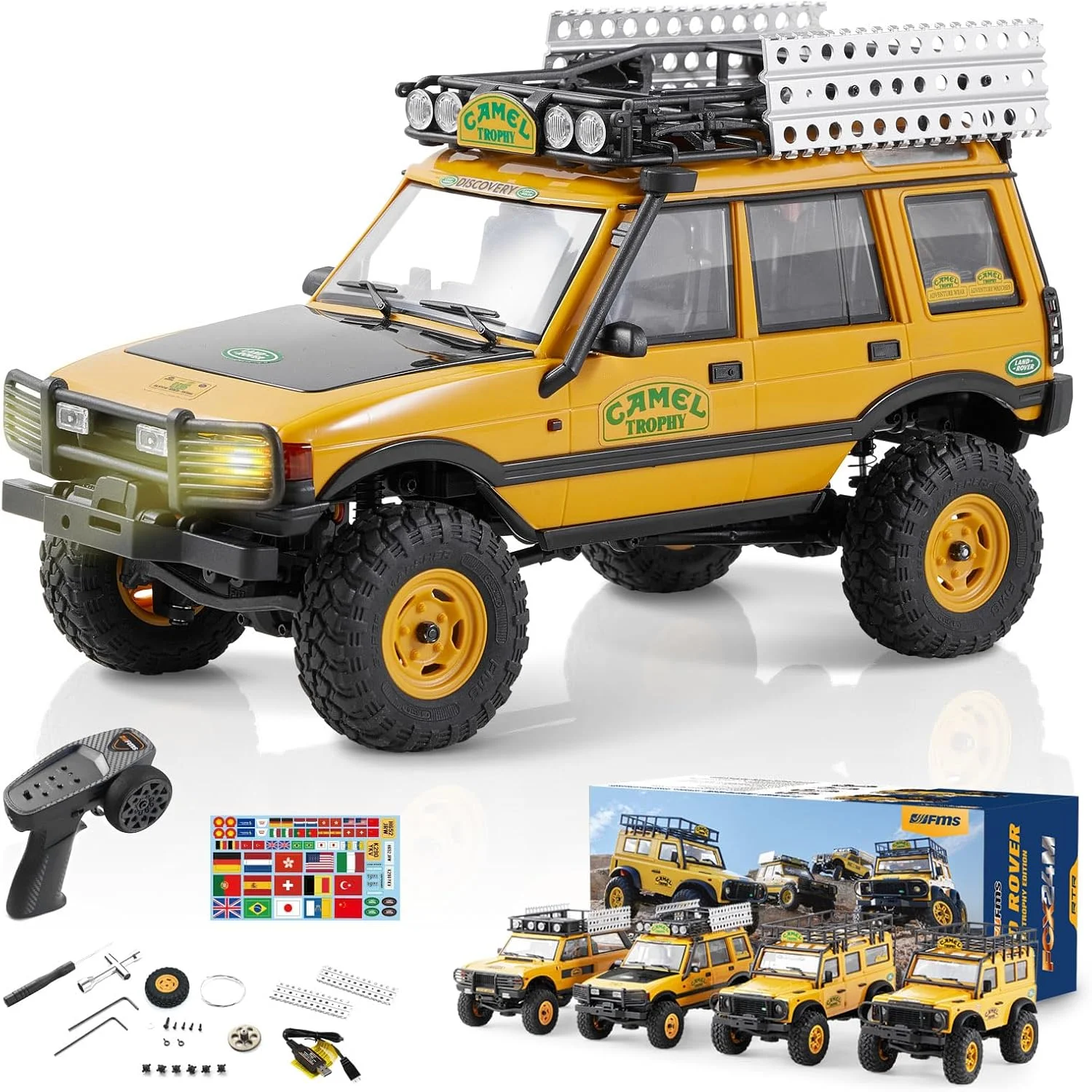 مدل ماشین کنترلی خزنده FMS FCX24M Land Rover Family Licensed Camel Trophy Edition 4WD RC Rock Truck در مقیاس 1/24 با فرکانس 2.4 گیگاهرتز - مدل ماشین کنترلی حرفه ای مینیاتوری آفرود