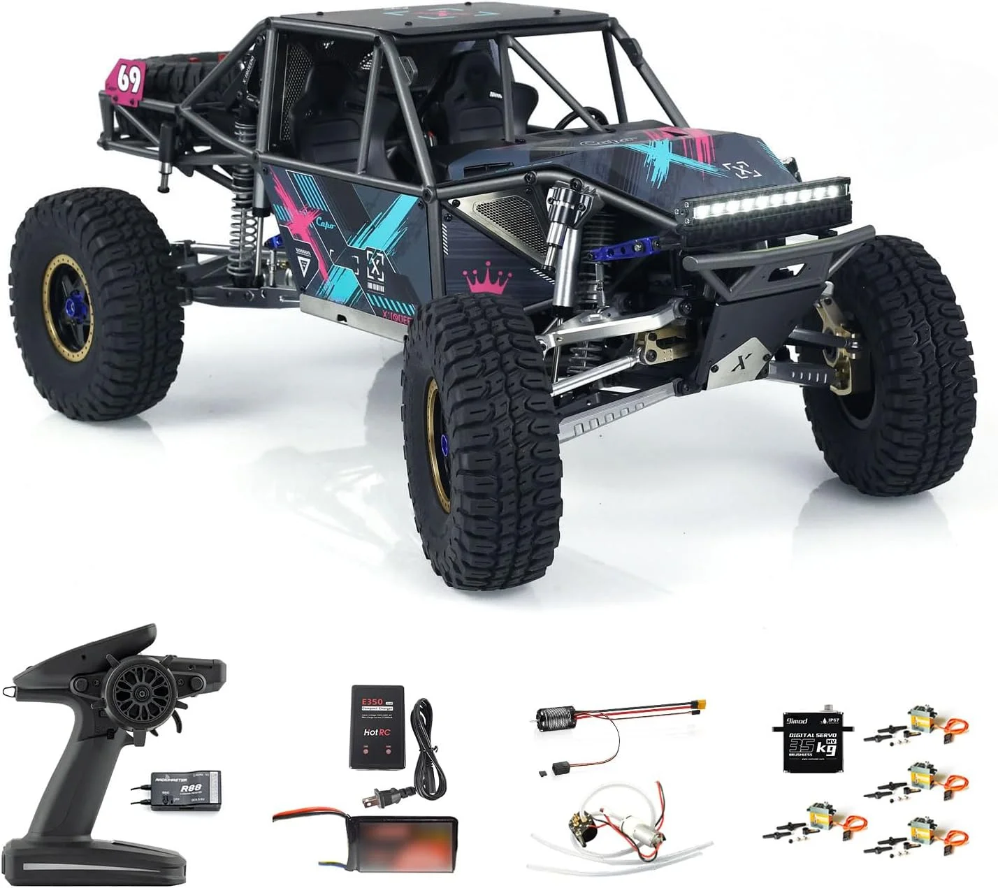 مدل ماشین خزنده آرسی کاپو 1/8 برای خودروهای مسابقه ای آرسی U4 Queen CD1582X، دارای گیربکس 2 سرعته، نور، صدا و کنترلر رادیویی MT12