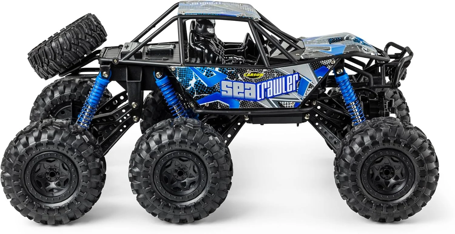 کارسون 500404288 1:10 Sea Crawler 6x6 100% RTR آبی - ماشین کنترلی به عنوان یک وسیله نقلیه آبی خاکی، 100% آماده برای حرکت، برای خشکی و آب، مقاوم و ضد آب، با کنترل از راه دور 2.4G