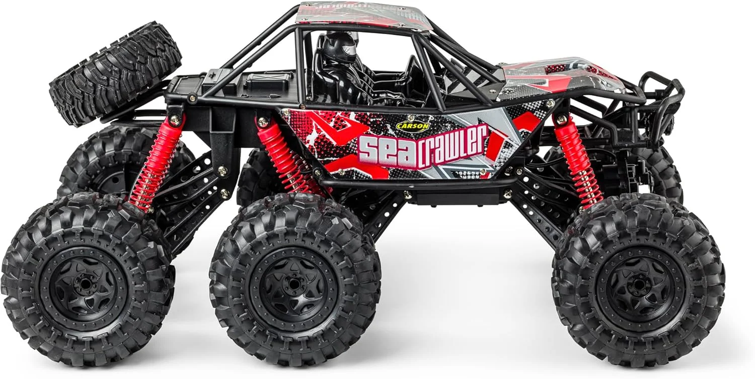 کارسون 500404287 1:10 Sea Crawler 6x6 100% RTR قرمز - ماشین آرسی به عنوان وسیله نقلیه دوزیست، 100% RTR، برای خشکی و آب، مقاوم و ضد آب، با کنترل از راه دور 2.4G