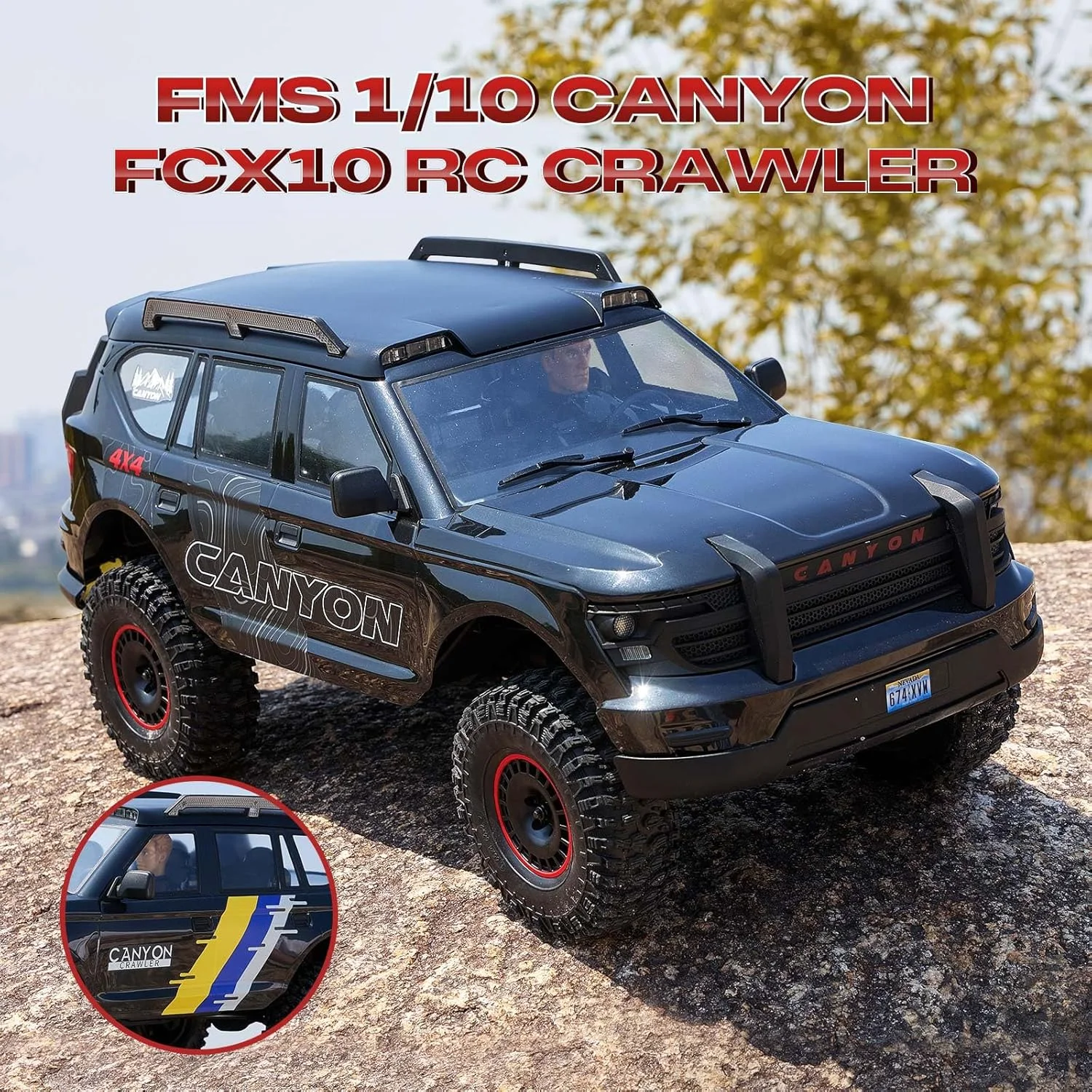ماشین صخره نورد آرسی FMS 1/10 Canyon، FCX10 با نورپردازی، ماشین آرسی آفرود حرفه ای برای بزرگسالان، مدل RS نیازمند تکمیل