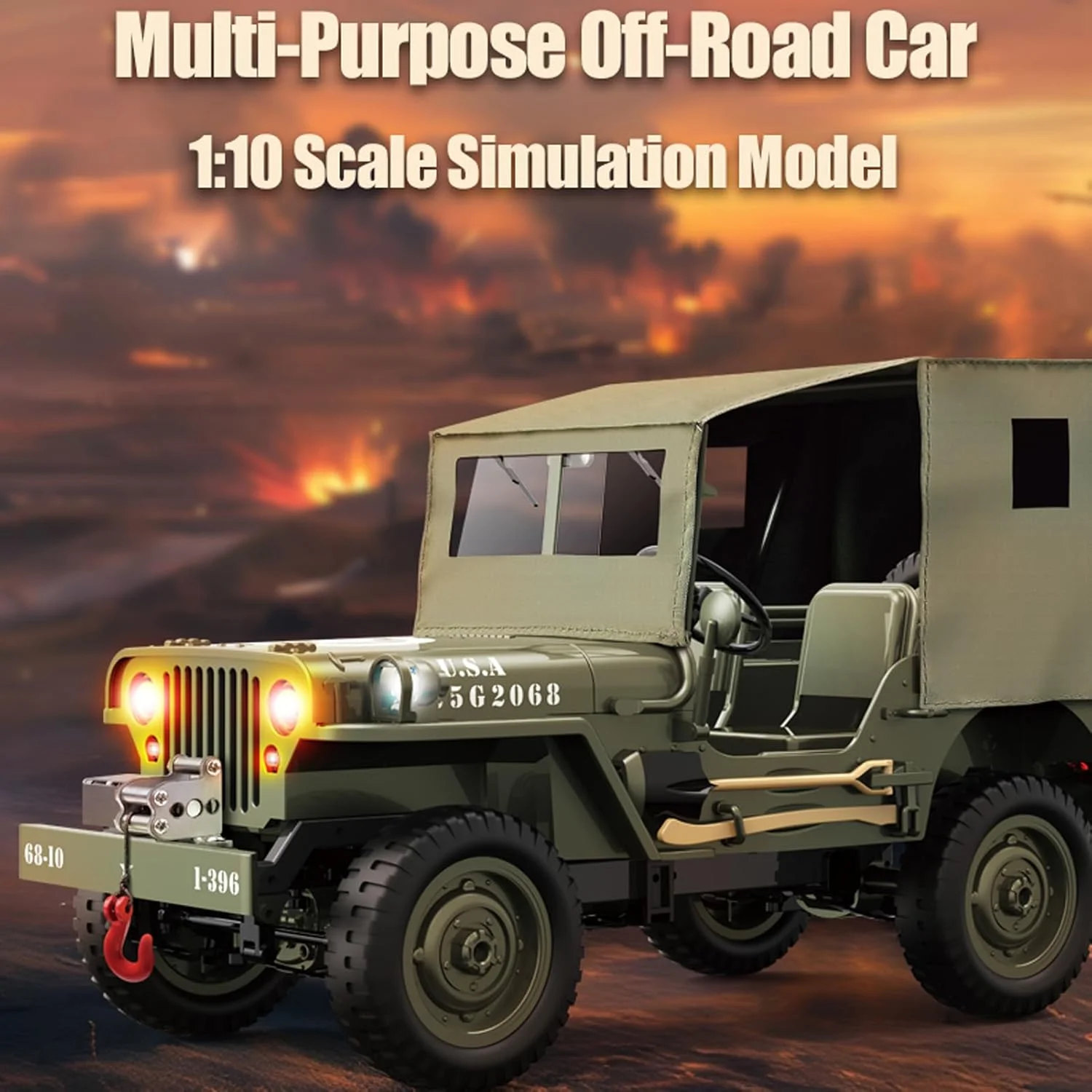 آرسی کرالر، مقیاس 1:10، مدل جدید ارتقا یافته D888 ویلیز جیپ نظامی، 2.4 گیگاهرتز 4WD آفرود صخره نورد با چراغ، اسباب بازی جیپ آرسی الکتریکی مناسب تمام سطوح برای نوجوانان و بزرگسالان