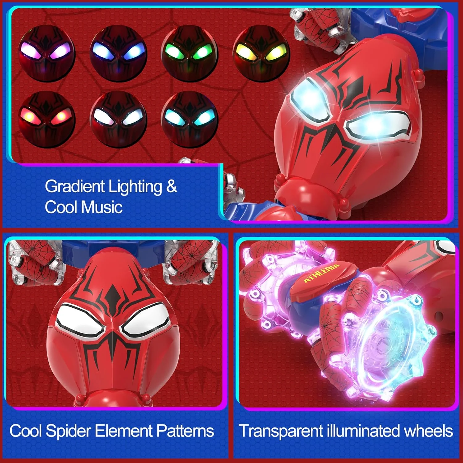 ماشین کنترلی حرکتی عنکبوتی آتلریا، اسباب بازی ماشین بدلکاری برای پسران 8-13 سال، ماشین دریفت کنترلی با چراغ، چرخش، ایده های هدیه تولد برای پسران دختران کودکان 678910+ سال