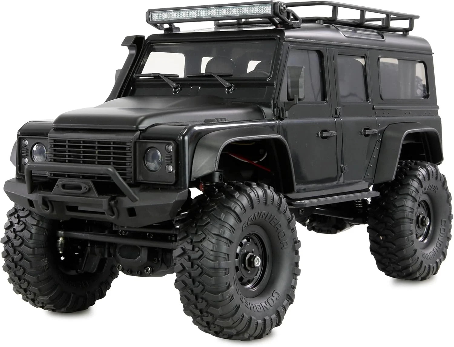 مینی خزنده مقیاس پذیر Amewi AMXRock Mini-D90، چهار چرخ متحرک 1:16 RTR مشکی با کنترل از راه دور، باتری و کابل شارژ