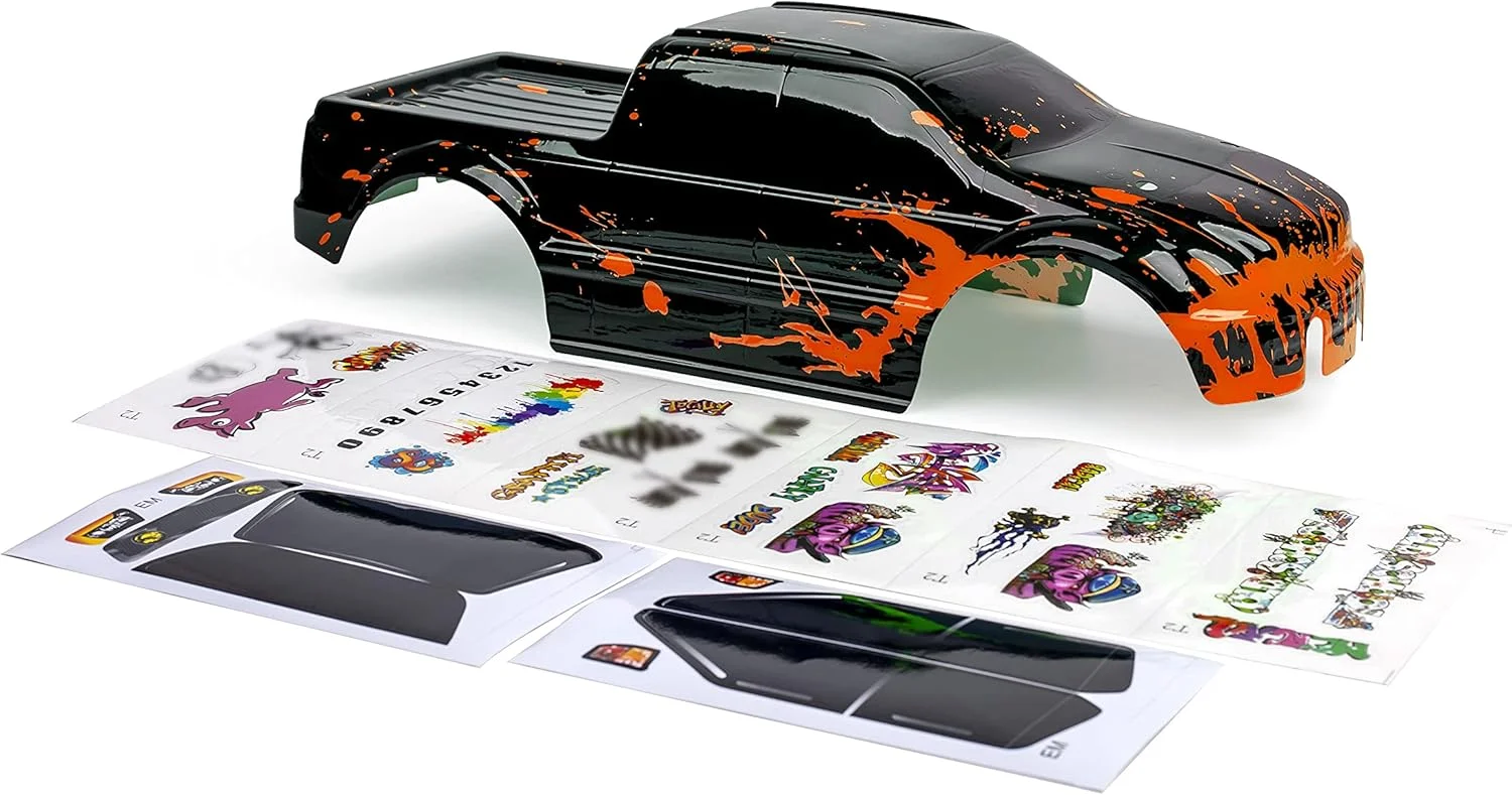 بدنه سفارشی SummitLink، طرح نارنجی گِلی روی مشکی، سازگار با پوشش بدنه T / E Maxx، مقیاس 1/10 ماشین یا کامیون RC (کامیون شامل نمی شود) EM-BR-01