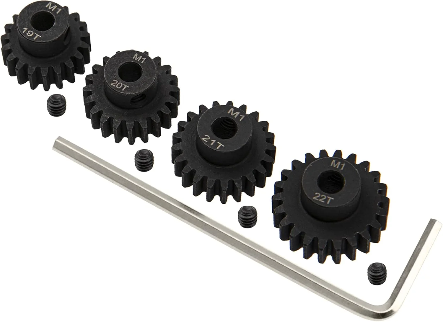 مجموعه دنده پینیون فولادی سخت کاری شده Share Goo Mod 1 M1، 19T 20T 21T 22T، مناسب شفت موتور 5 میلی متری RC برای Arrma Traxxas Axial HSP Redcat Losi ماشین، کامیون و باگی RC مقیاس 1/8 و 1/10