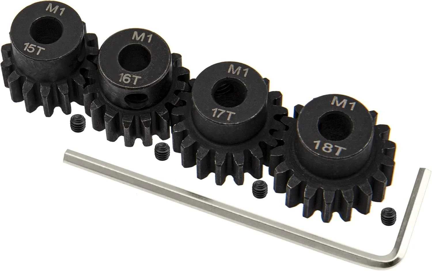مجموعه دنده پینیون فولادی سخت کاری شده Share Goo Mod 1 M1 با 15T 16T 17T 18T مناسب شفت موتور 5 میلی متری RC برای ماشین، کامیون و باگی آرسی مقیاس 1/8 و 1/10 آرما، ترکسس، اکسیال، HSP، رددکت و لوسی