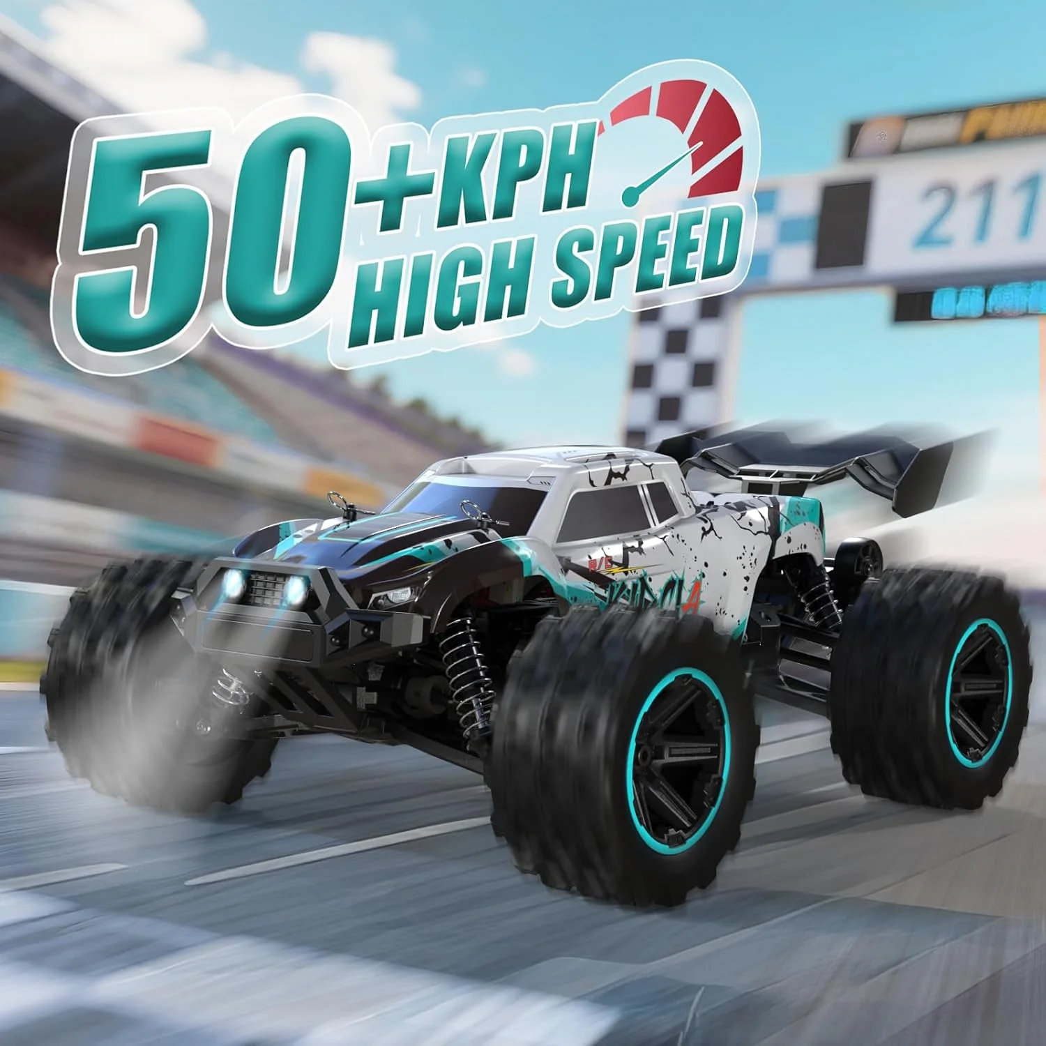 ماشین کنترلی Scientoy با مقیاس 1:14 و سرعت 50 کیلومتر بر ساعت، کامیون آرسی چهار چرخ متحرک مناسب تمام سطوح، ماشین کنترلی آفرود با 60 دقیقه زمان بازی، ماشین های آرسی سریع با 2 باتری قابل شارژ 2000 میلی آمپر، هدیه برای پسران نوجوان