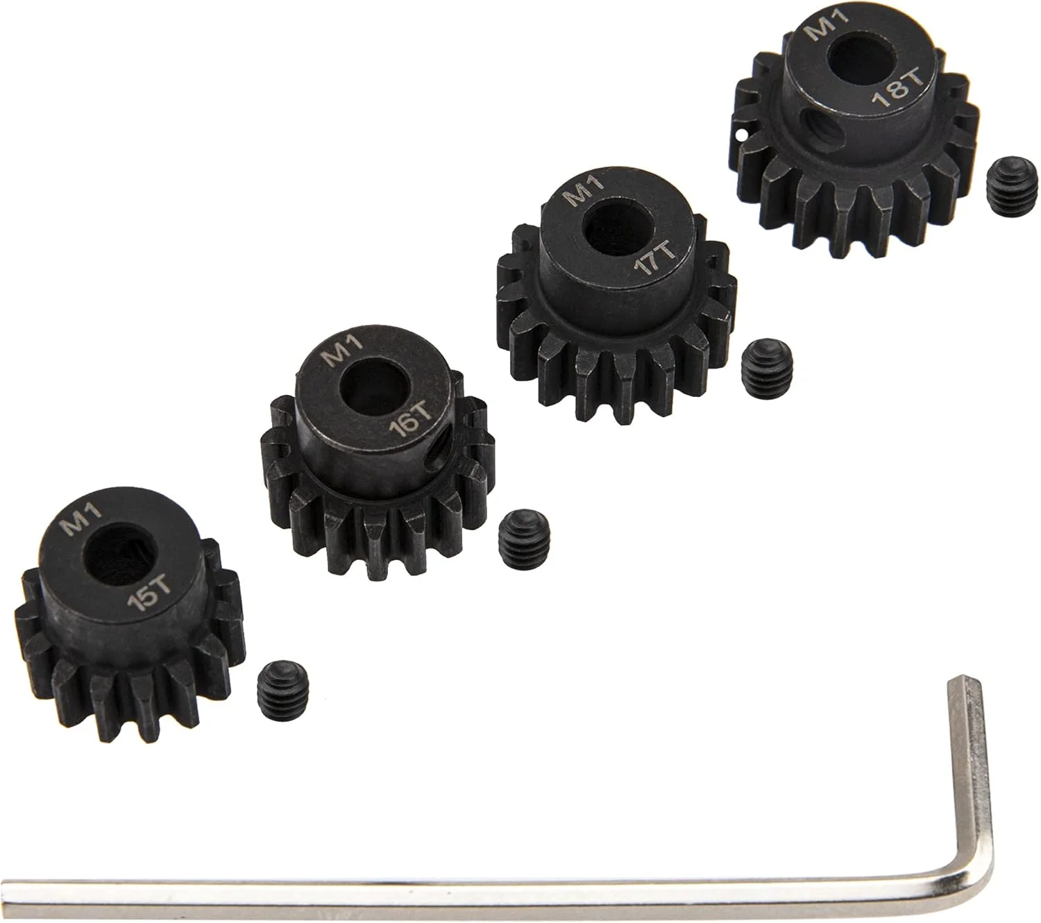 مجموعه دنده پینیون فولادی سخت کاری شده Share Goo Mod 1 M1 با 15T 16T 17T 18T مناسب شفت موتور 5 میلی متری RC برای ماشین، کامیون و باگی آرسی مقیاس 1/8 و 1/10 آرما، ترکسس، اکسیال، HSP، رددکت و لوسی