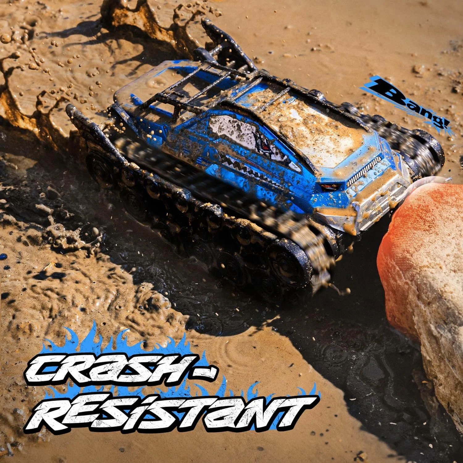 ماشین کنترلی دوزیست Ruko 1604، کامیون هیولای کوسه ای ضد آب، تانک چرخان 360 درجه، دریچه گاز کامل، اسباب بازی های جالب برای پسران و دختران 6، 7، 8، 9، 10 ساله، آبی