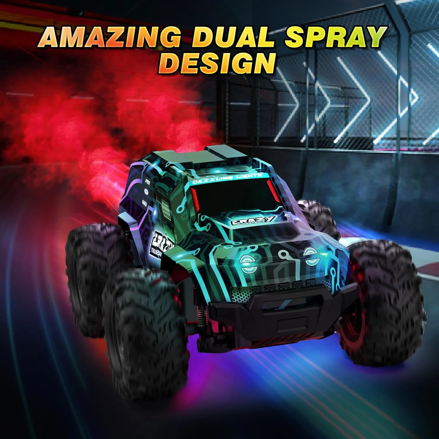 ماشین کنترلی، ماشین مسابقه ای آفرود با سرعت بالا 2.4 گیگاهرتز، با چراغ های LED بدنه و باتری قابل شارژ، اسباب بازی هدیه برای پسران و دختران 3 4 5 6 7 8 ساله