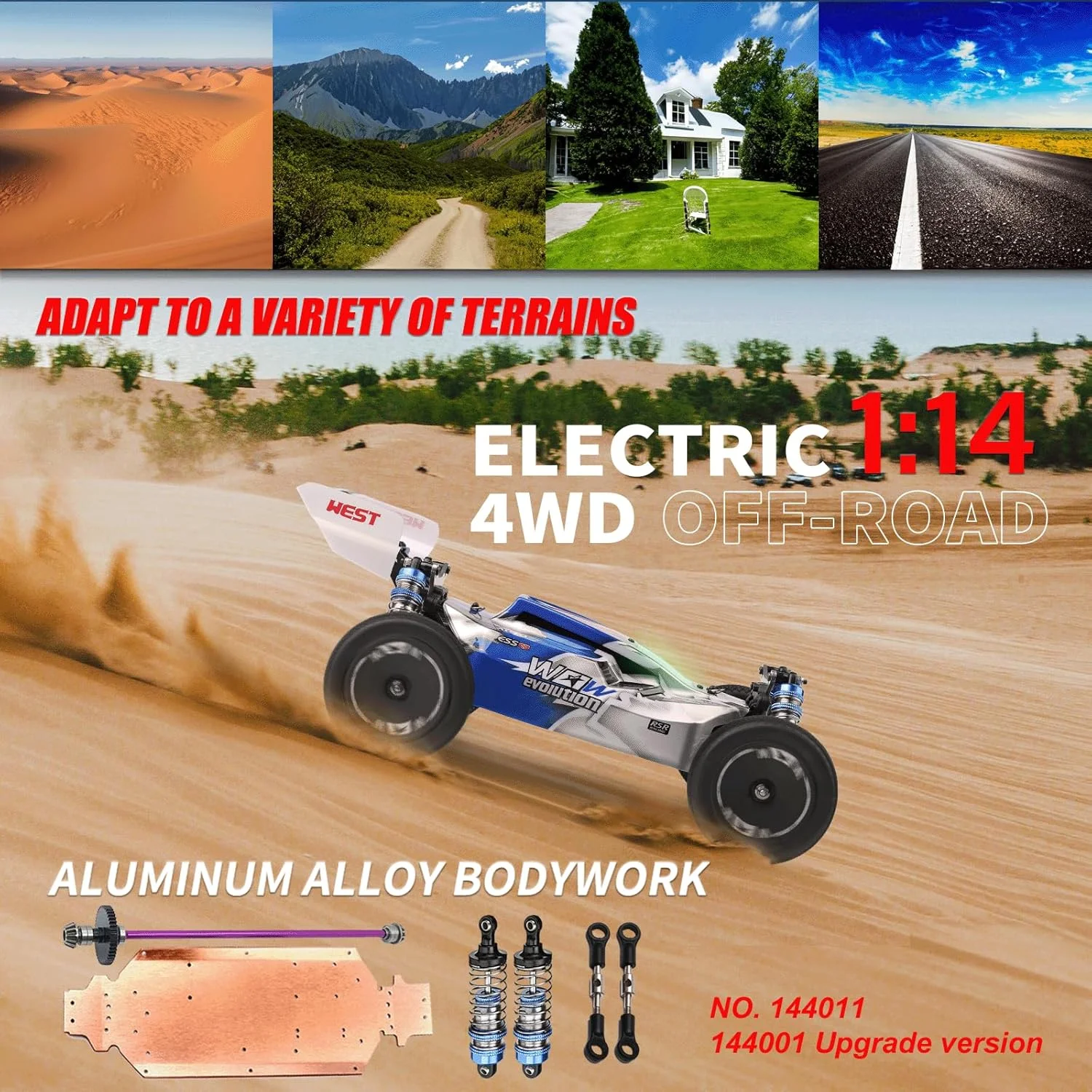 ماشین کنترلی دبلیو ال تویز 144001 V2، مقیاس 1/14، ماشین های کنترلی پرسرعت 4WD برای بزرگسالان، طراحی نورپردازی خلاقانه، سخت افزار و باتری ارتقا یافته، حداکثر سرعت 70 کیلومتر در ساعت، کامیون های آرسی الکتریکی آفرود