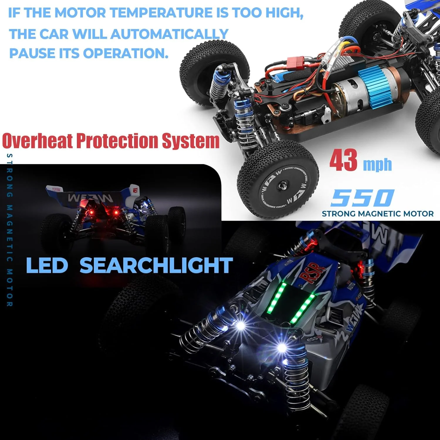 ماشین کنترلی دبلیو ال تویز 144001 V2، مقیاس 1/14، ماشین های کنترلی پرسرعت 4WD برای بزرگسالان، طراحی نورپردازی خلاقانه، سخت افزار و باتری ارتقا یافته، حداکثر سرعت 70 کیلومتر در ساعت، کامیون های آرسی الکتریکی آفرود