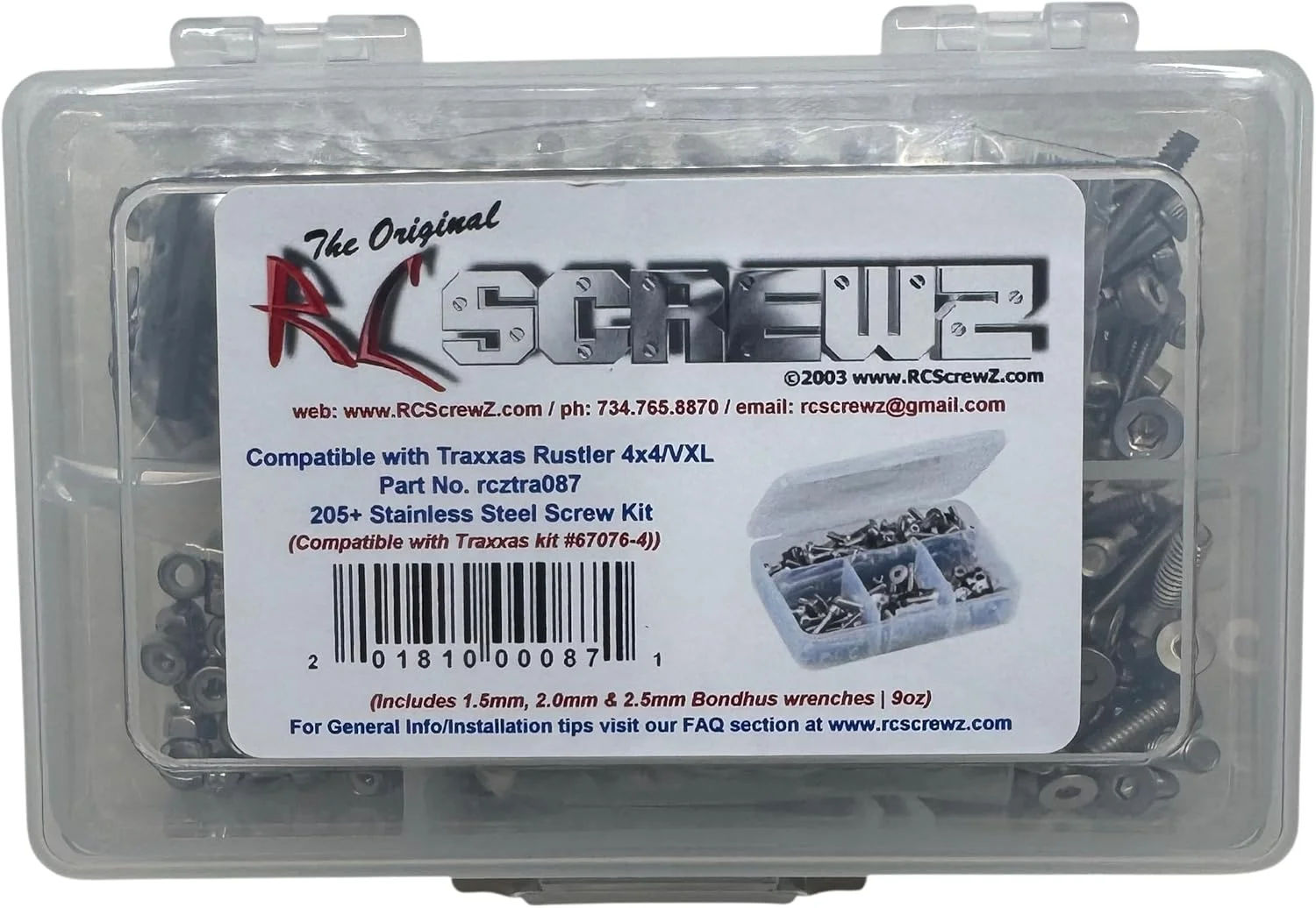 کیت پیچ استیل ضد زنگ آرسی اسکرووز Traxxas Rustler 4x4/VXL (بیش از 205 قطعه) - tra087 - مناسب برای کیت Traxxas 67076-4