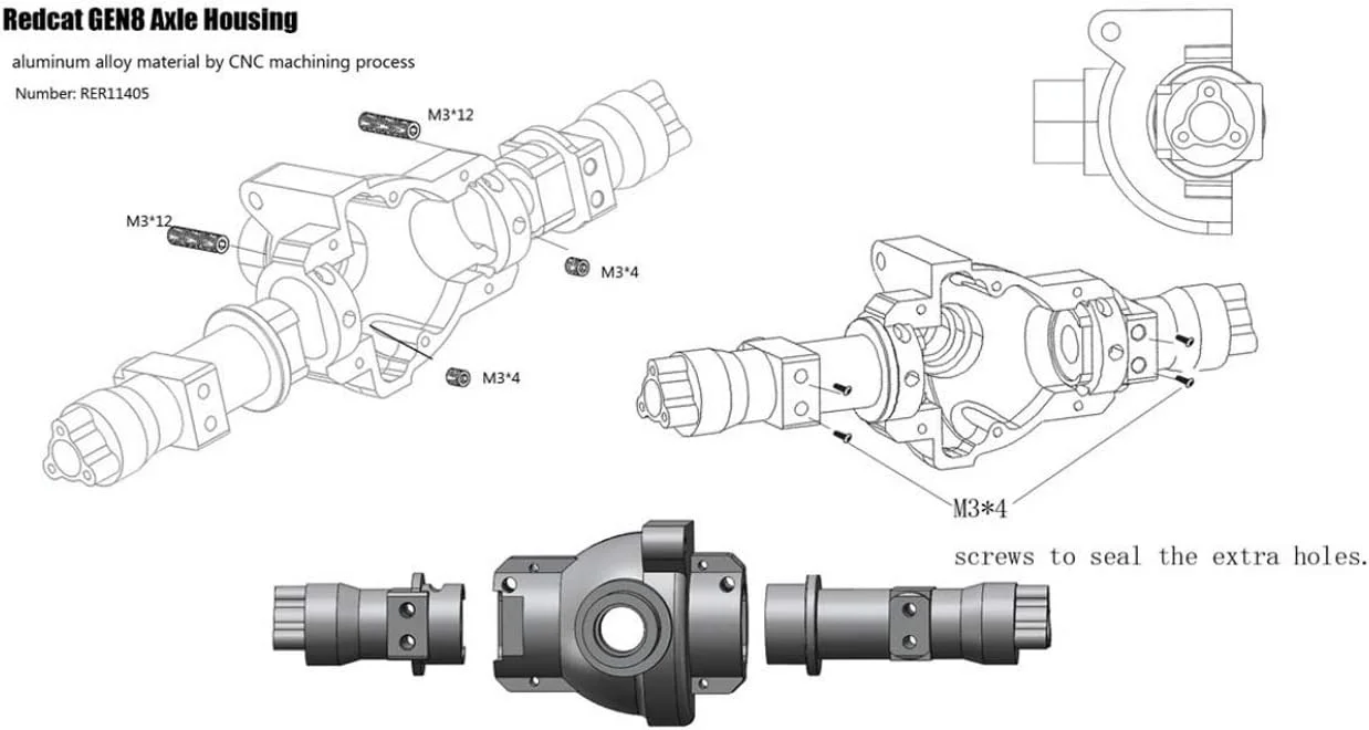 محفظه گیربکس مرکزی پورتال آلومینیومی برای Redcat Gen8 RER11405 (تیتانیوم)