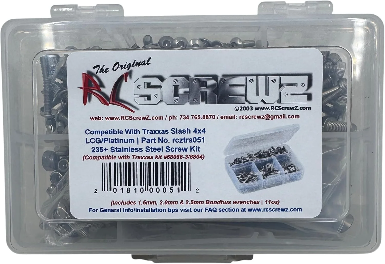 کیت پیچ و مهره استیل ضد زنگ RC Screwz Traxxas Slash 4x4 Ultimate LCG - (بیش از 235 قطعه) - tra051 - شامل پیچ، مهره، واشر، قطعات و سخت افزار