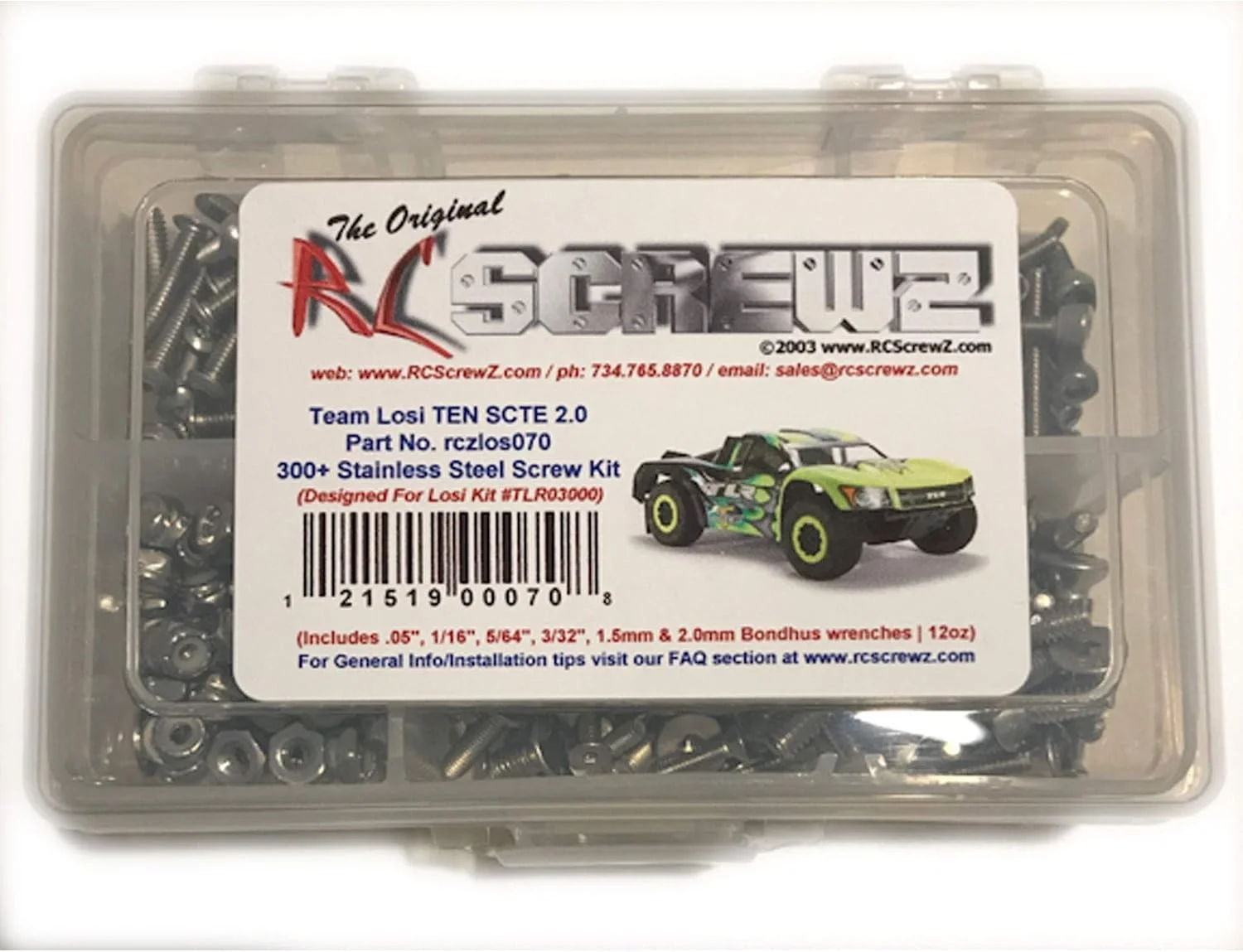 مجموعه پیچ استیل ضد زنگ RC Screwz: Losi Ten-SCTE 2.0, RCZLOS070