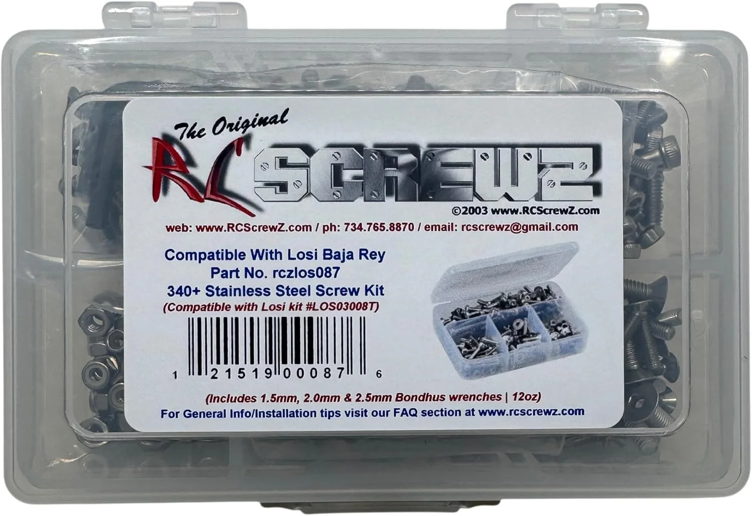 RC Screwz کیت استیل ضد زنگ کامیون بیابانی Losi Baja Rey 1/10، جایگزینی کامل برای پیچ های زنگ زده و هرز شده خودرو، ارتقاء کیفیت مسابقه، مونتاژ شده در ایالات متحده آمریکا. los087 برای کیت Losi (LOS03008T)