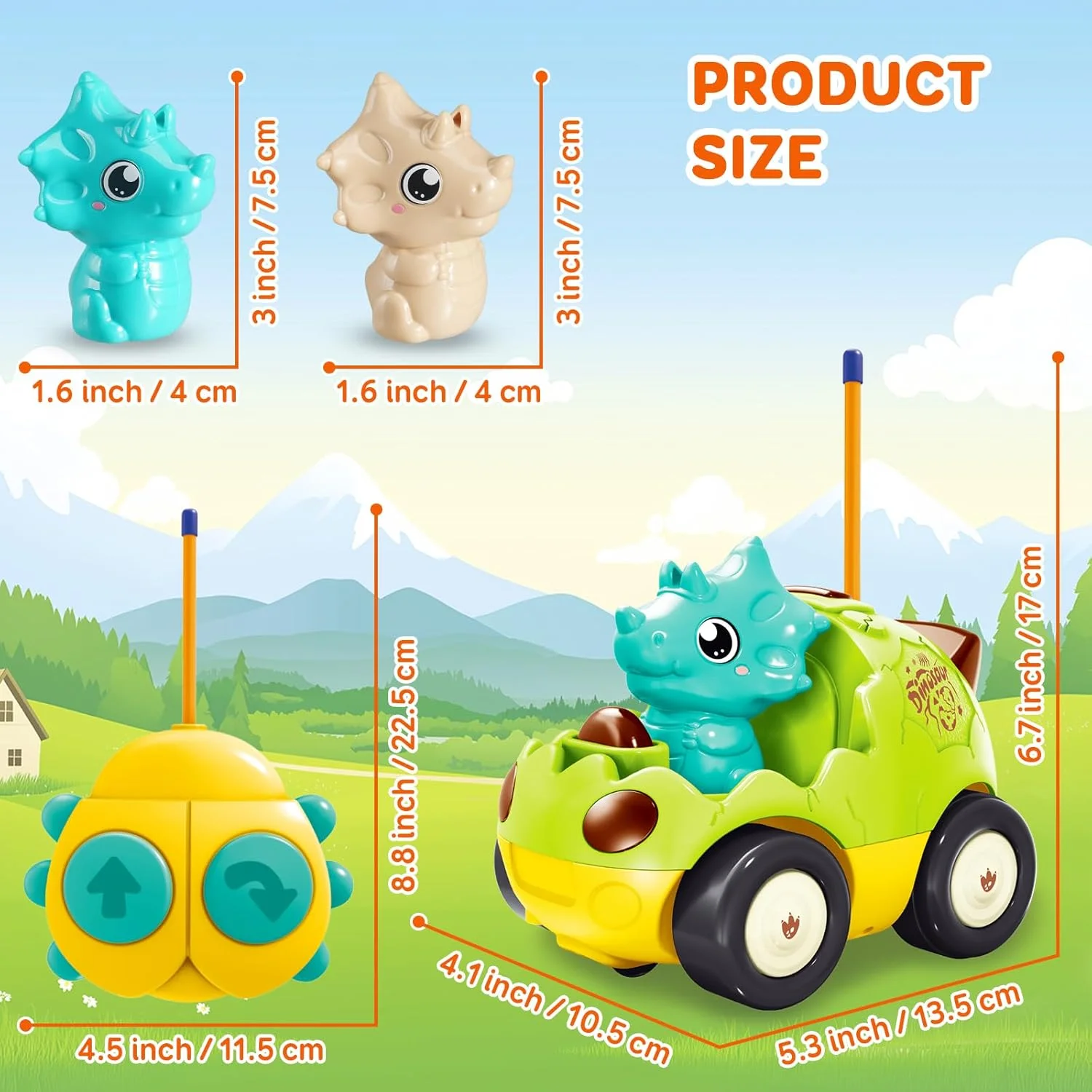 ماشین اسباب بازی دایناسور کنترلی کودک با موسیقی و چراغ، 2 عروسک قابل تعویض، اولین ماشین کنترلی برای پسران و دختران، 18 ماه به بالا، هدیه تولد یا کریسمس ایده آل (سبز پاستیلی)