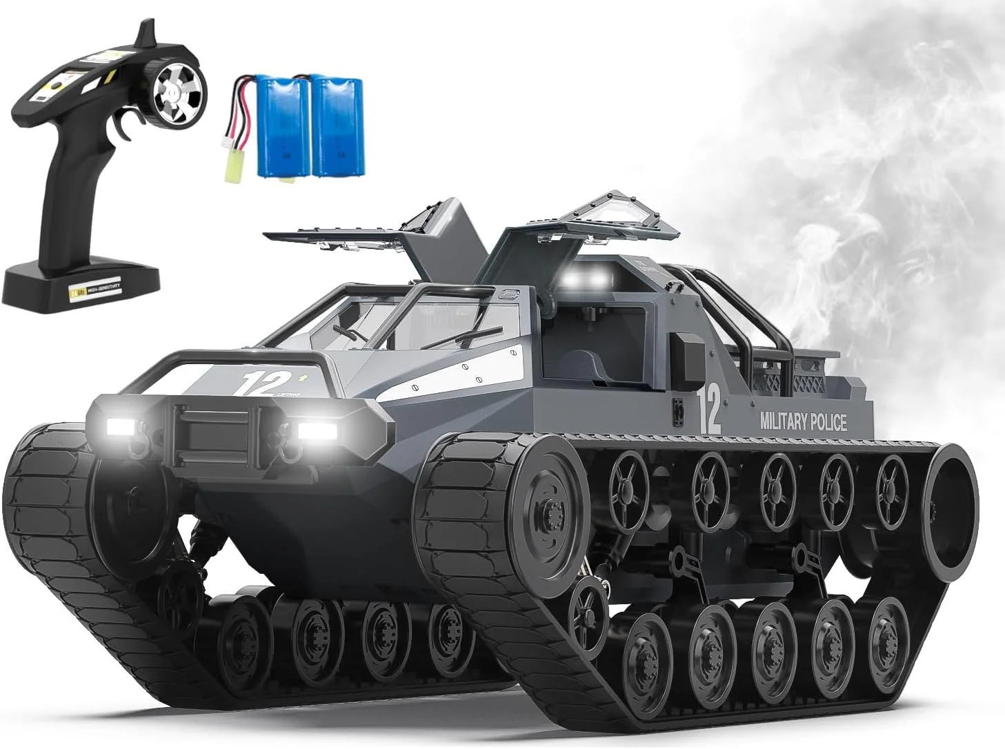 تانک کنترلی آرسی خزنده RACENT مقیاس 1:12، 2.4 گیگاهرتز، 4WD با قابلیت چرخش 360 درجه و دریفت، کامیون آرسی آفرود مناسب تمام سطوح به همراه 2 باتری، هدیه اسباب بازی