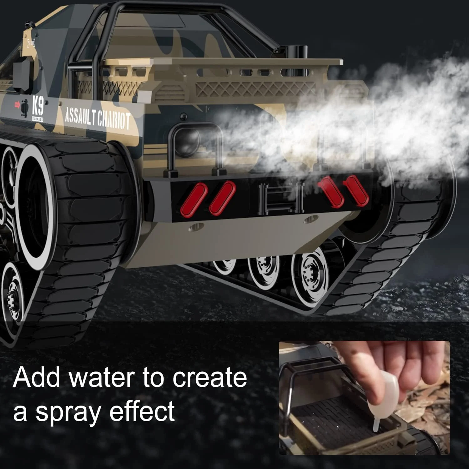 تانک کنترلی آرسی خزنده RACENT مقیاس 1:12، 2.4 گیگاهرتز، 4WD با قابلیت چرخش 360 درجه و دریفت، کامیون آرسی آفرود مناسب تمام سطوح به همراه 2 باتری، هدیه اسباب بازی