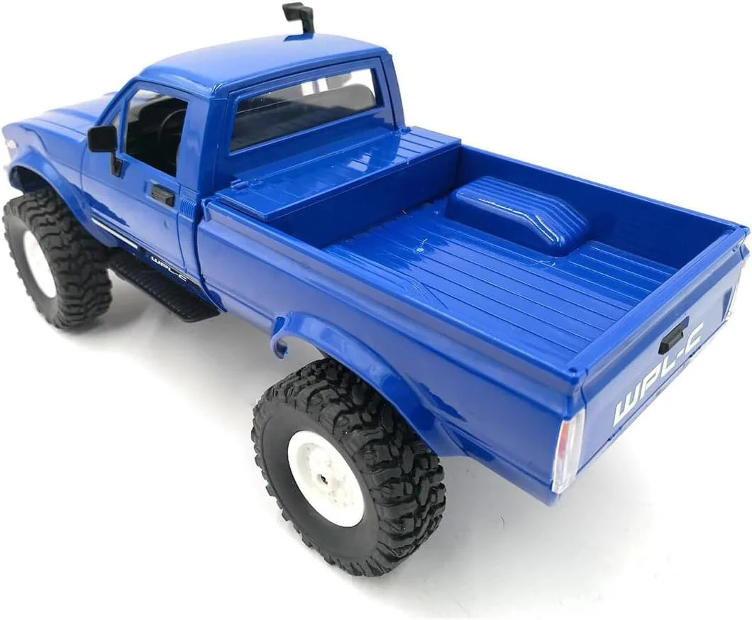 ماشین کنترلی صخره نورد مدل WPL C24 RTR مقیاس 1/16، وانت پیکاپ آبی با چراغ های LED، 2.4 گیگاهرتز، 4x4، ماشین آفرود مناسب تمام سطوح، ماشین کنترلی صخره نورد با کنترل از راه دور برای بزرگسالان