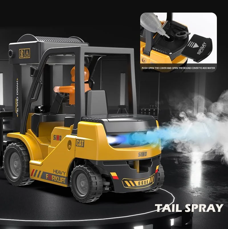 جرثقیل لیفتراک کنترلی 6 کاناله 2 حالته با صدا و نور و قابلیت اسپری، اسباب بازی ساختمانی کامیون مقیاس 1:24 با فرکانس 2.4 گیگاهرتز برای کودکان 3-7 ساله