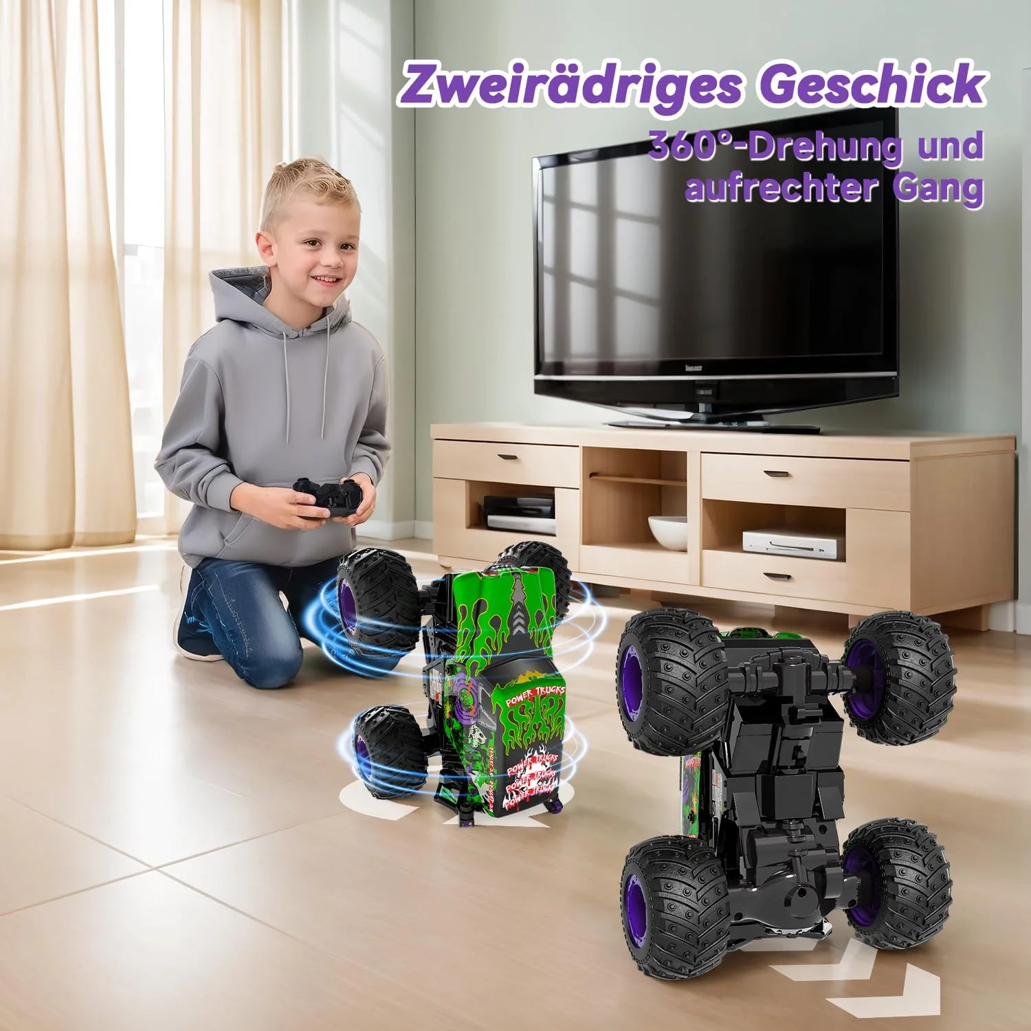 ماشین کنترلی غول پیکر، ماشین غول پیکر با سرعت 20 کیلومتر در ساعت با نور و موسیقی، ماشین کنترلی 2.4 گیگاهرتزی با چرخش 360 درجه و شیرین کاری، ماشین کنترلی غول پیکر 1/20 با 100 دقیقه زمان بازی، 3 4