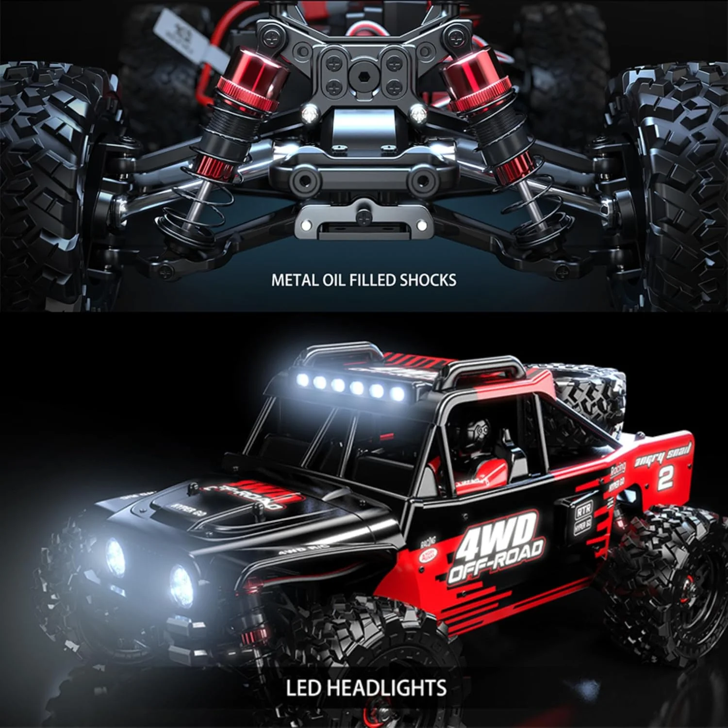 ماشین آرسی MJX Hyper Go 14209 - کامیون آفرود براشلس 4WD مقیاس 1:14 برای بزرگسالان، ماشین آرسی با سرعت بالا 70 کیلومتر در ساعت، ماشین دریفت براشلس مقیاس 1/14 RTR برای بزرگسالان، کامیون آرسی 2.4 گیگاهرتز با کمک فنرهای روغنی